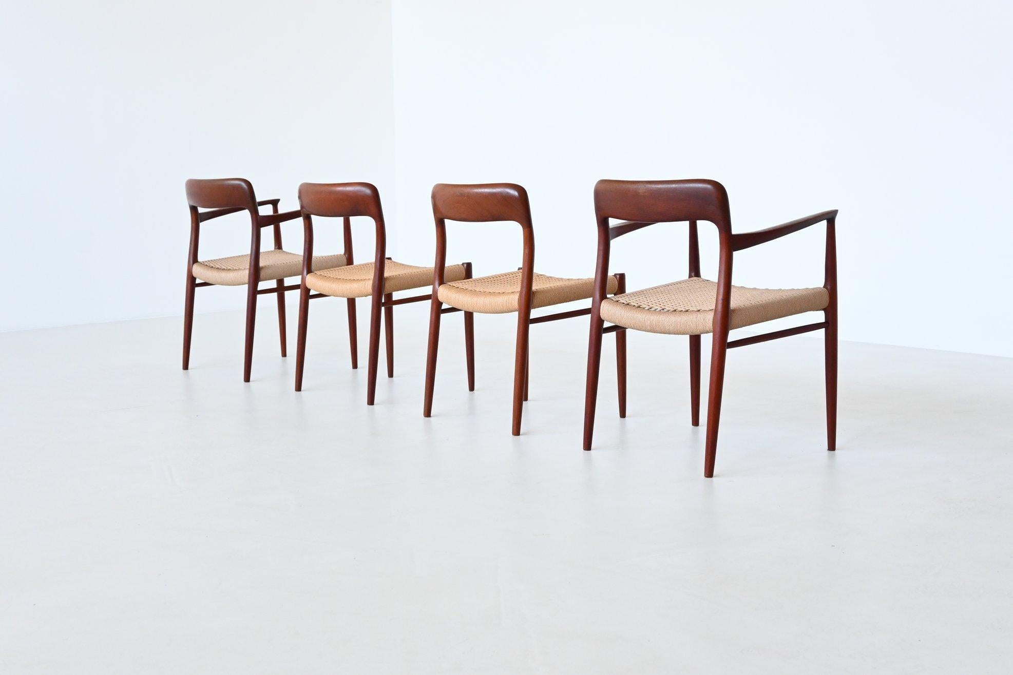 Papercord Niels Otto Moller model 56 and 75 dining chairs Denmark 1954