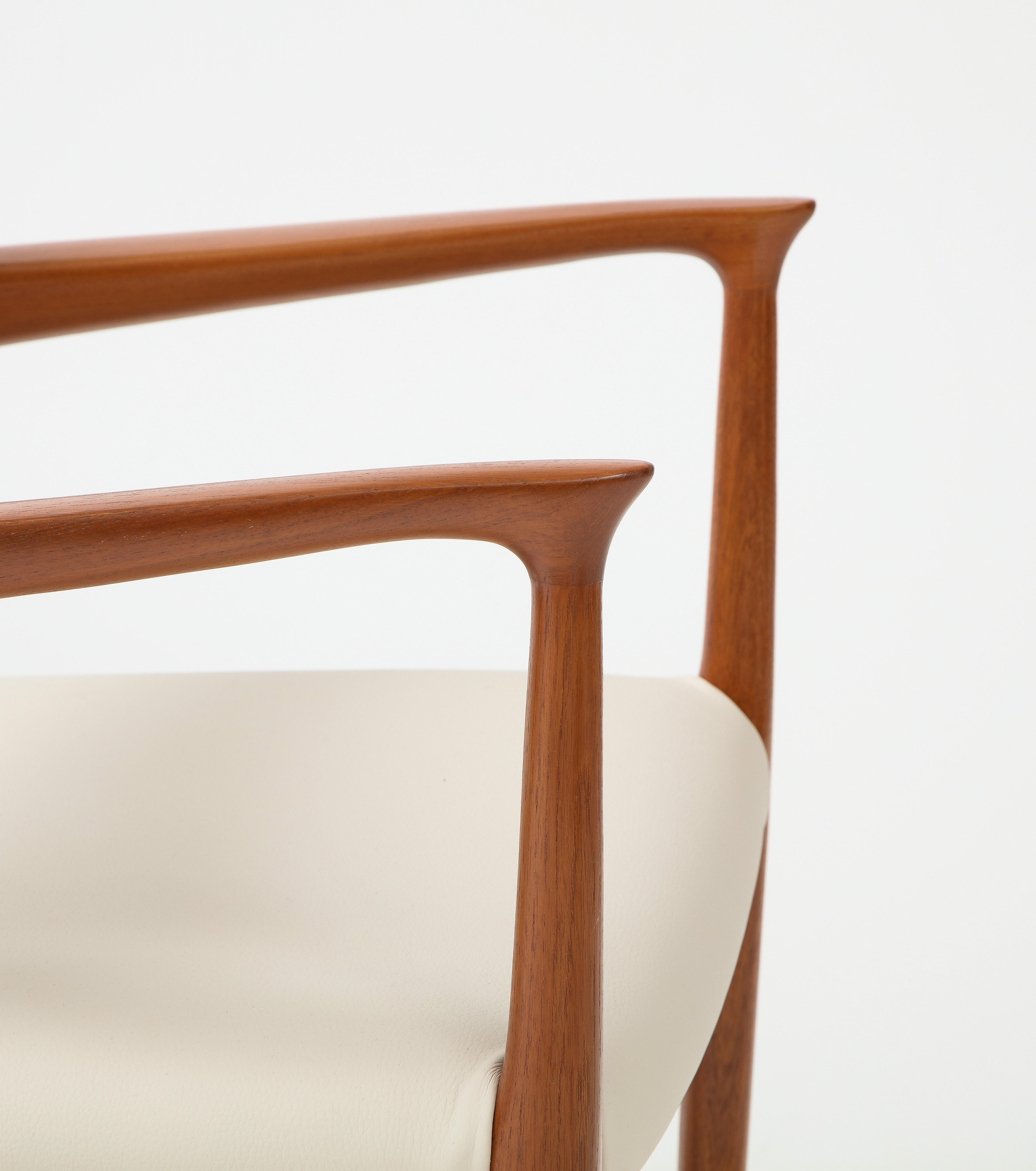 Leather Niels Otto Moller Model #56 Teak Armchairs  For Sale