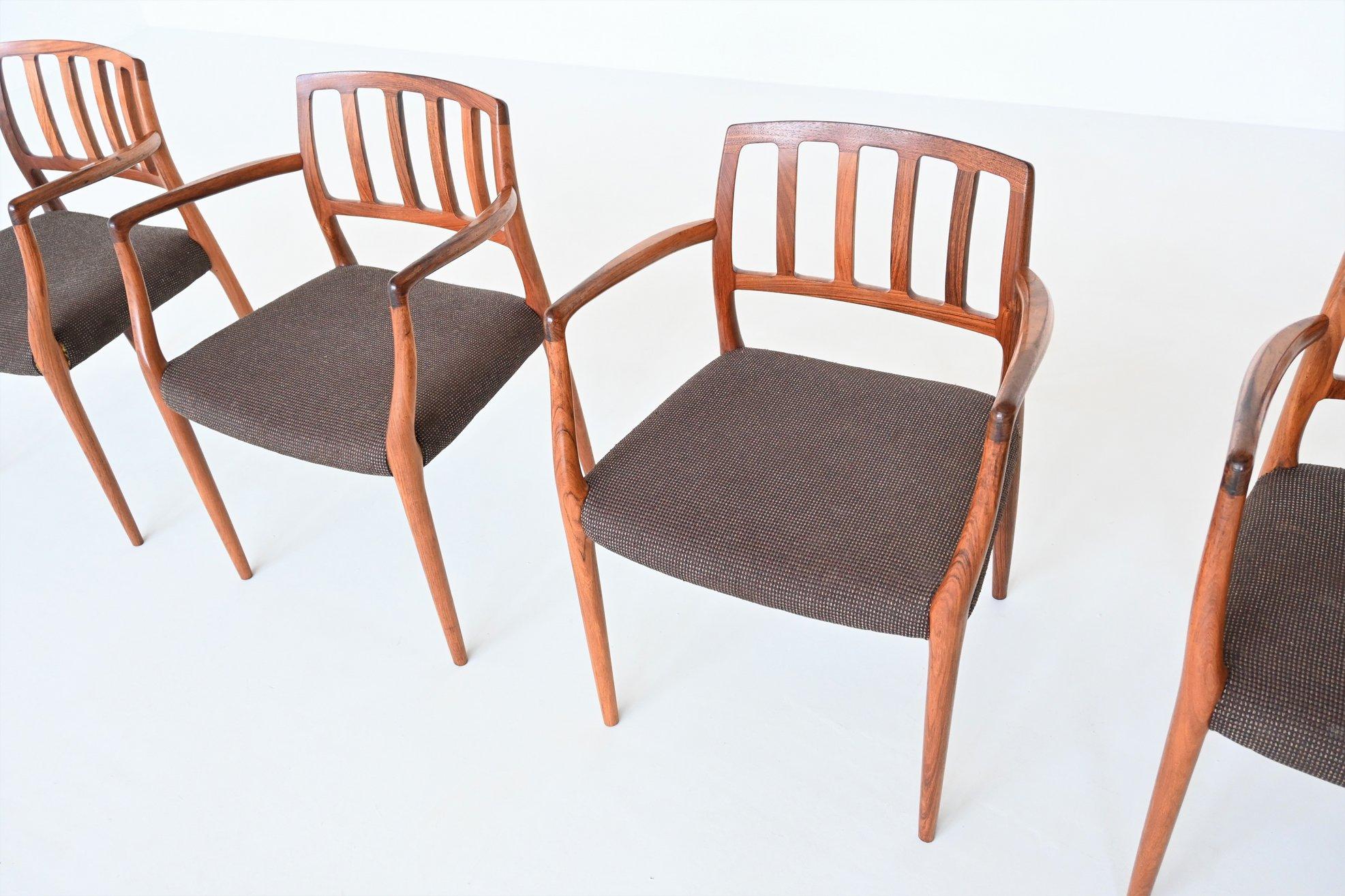 Fabric Niels Otto Moller Model 66 Rosewood Armchairs, Denmark, 1974
