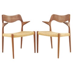 Niels Otto Moller Model 71 Teak and Paper Cord Armchairs, A Pair