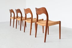 Niels Otto Moller Model 71 Teak Paper Cord Dining Chairs, Denmark, 1960