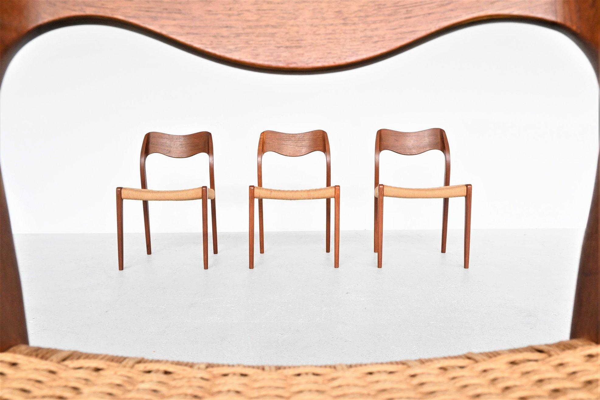 Niels Otto Moller Model 71 Teak Paper Cord Dining Chairs, Denmark, 1960 In Good Condition In Etten-Leur, NL