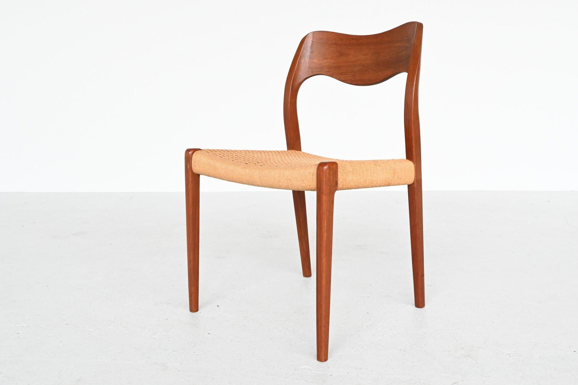 Mid-20th Century Niels Otto Moller Model 71 Teak Paper Cord Dining Chairs, Denmark, 1960