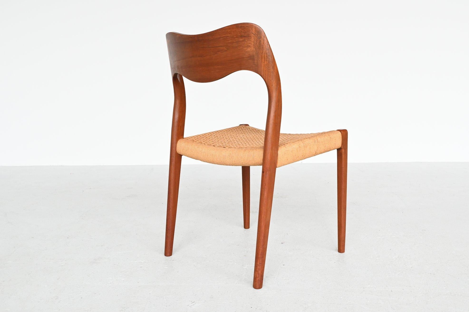 Papercord Niels Otto Moller Model 71 Teak Paper Cord Dining Chairs, Denmark, 1960