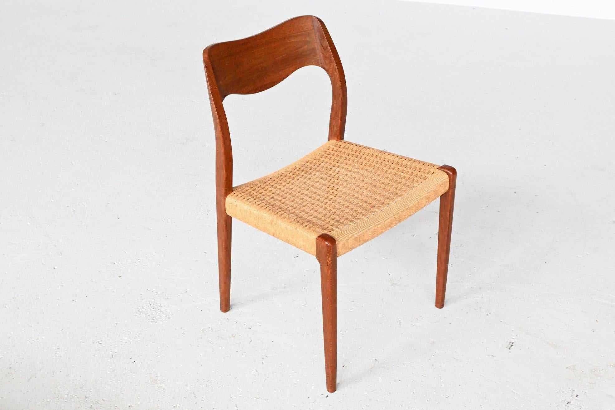 Niels Otto Moller Model 71 Teak Paper Cord Dining Chairs, Denmark, 1960 1