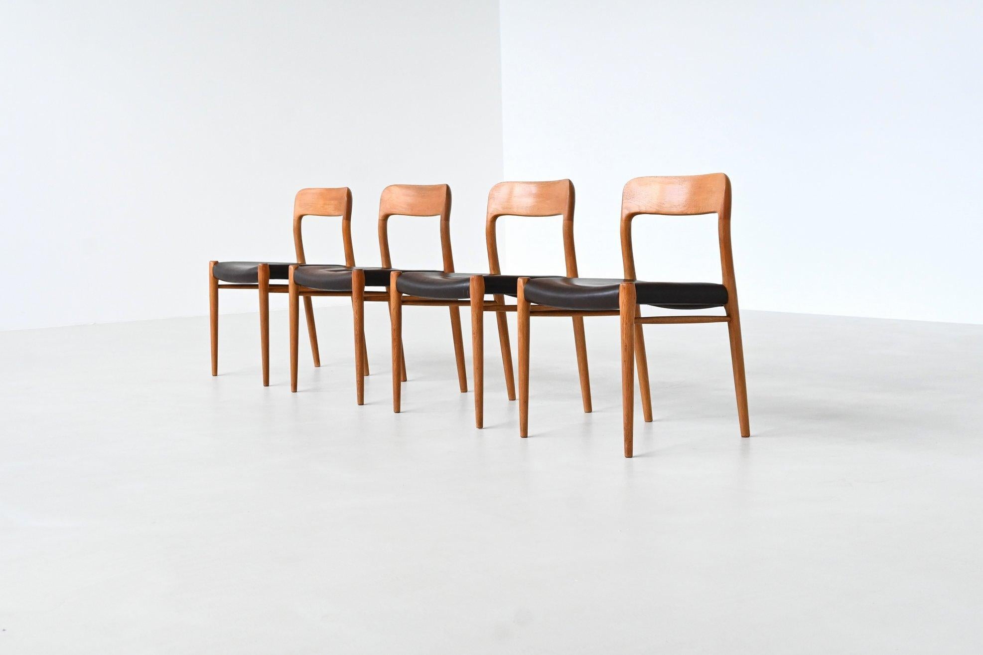Scandinavian Modern Niels Otto Moller model 75 dining chairs in oak Denmark 1954
