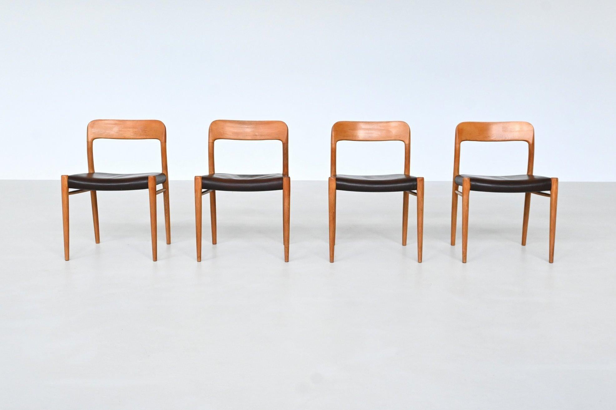 Danish Niels Otto Moller model 75 dining chairs in oak Denmark 1954