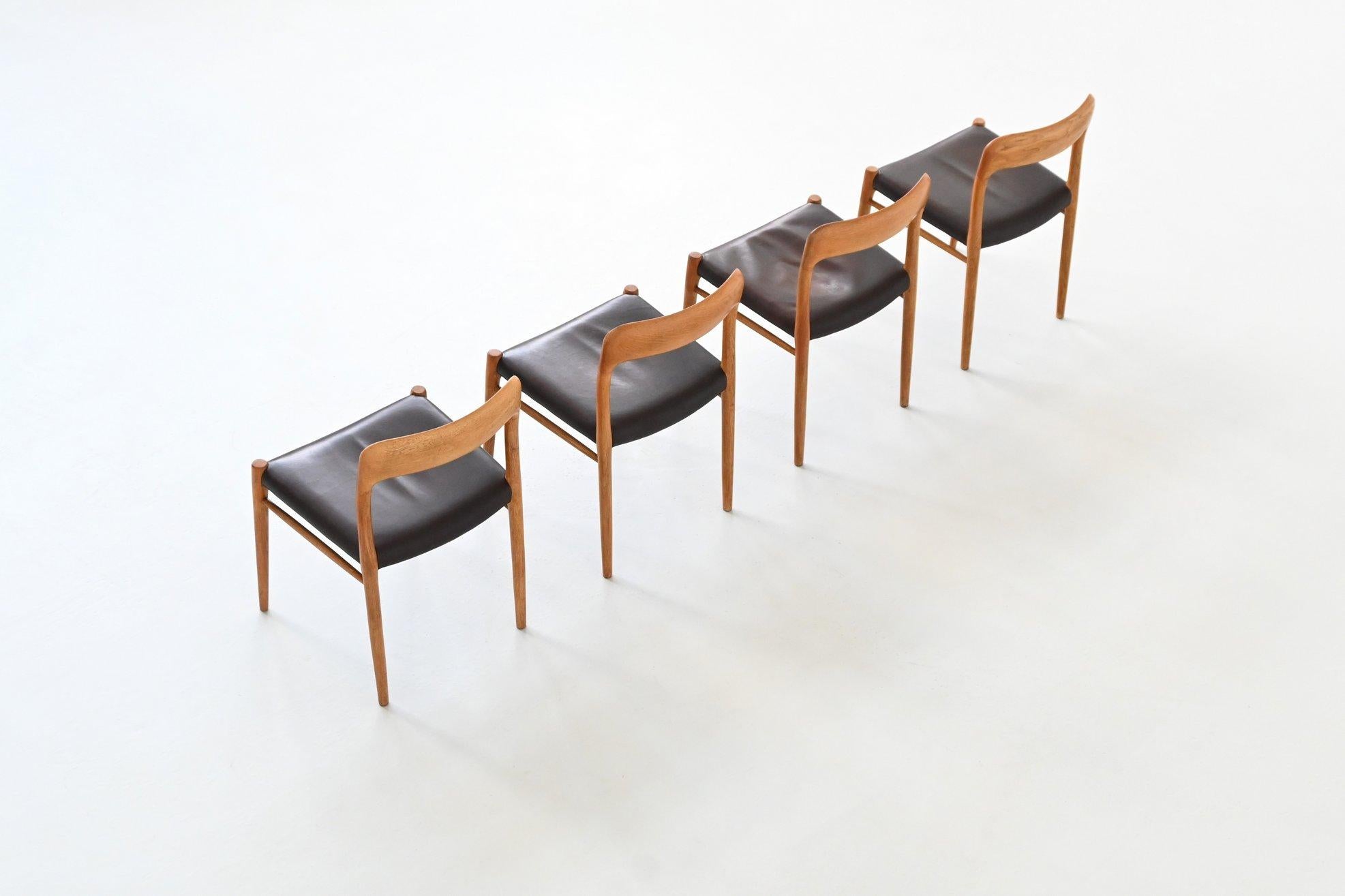 Leather Niels Otto Moller model 75 dining chairs in oak Denmark 1954