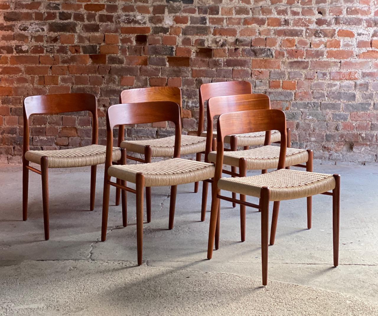 Mid-Century Modern Niels Otto Moller Model 75 Dining Chairs Set of 6 JL Moller Møbelfabrik Danish