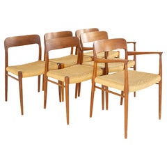 Niels Otto Moller Model 75 MCM Danish Teak Roped Dining Chairs, Set of 6