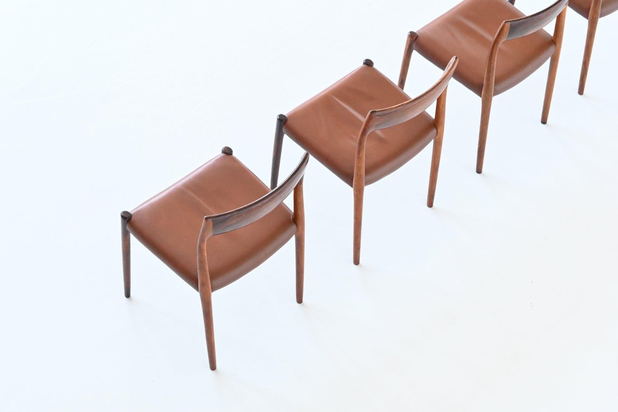Leather Niels Otto Moller Model 77 Dining Chairs Rosewood Denmark 1960