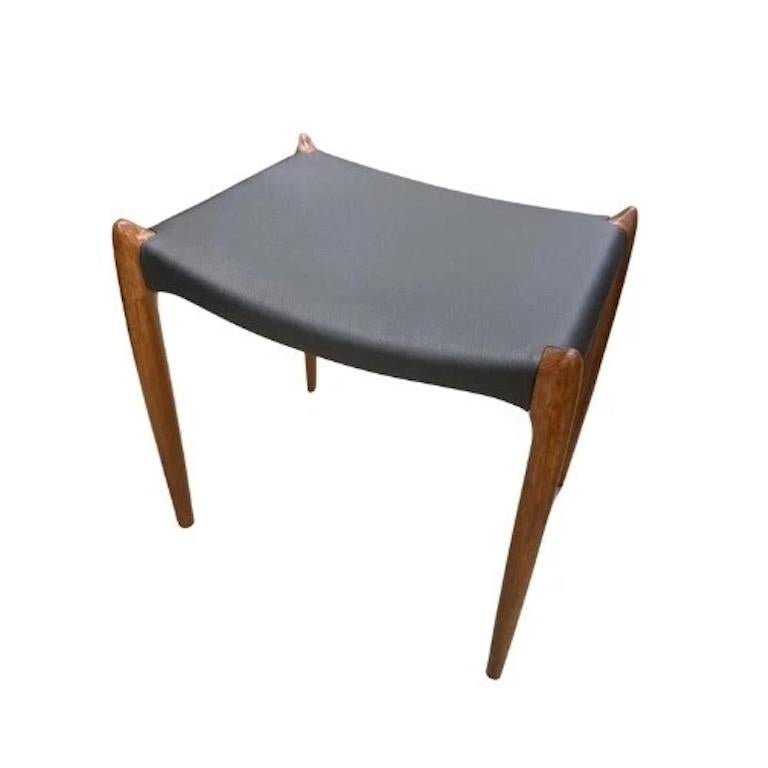 Mid-Century Modern Niels Otto Moller Model 78 Black Leather & Teak Stool For Sale