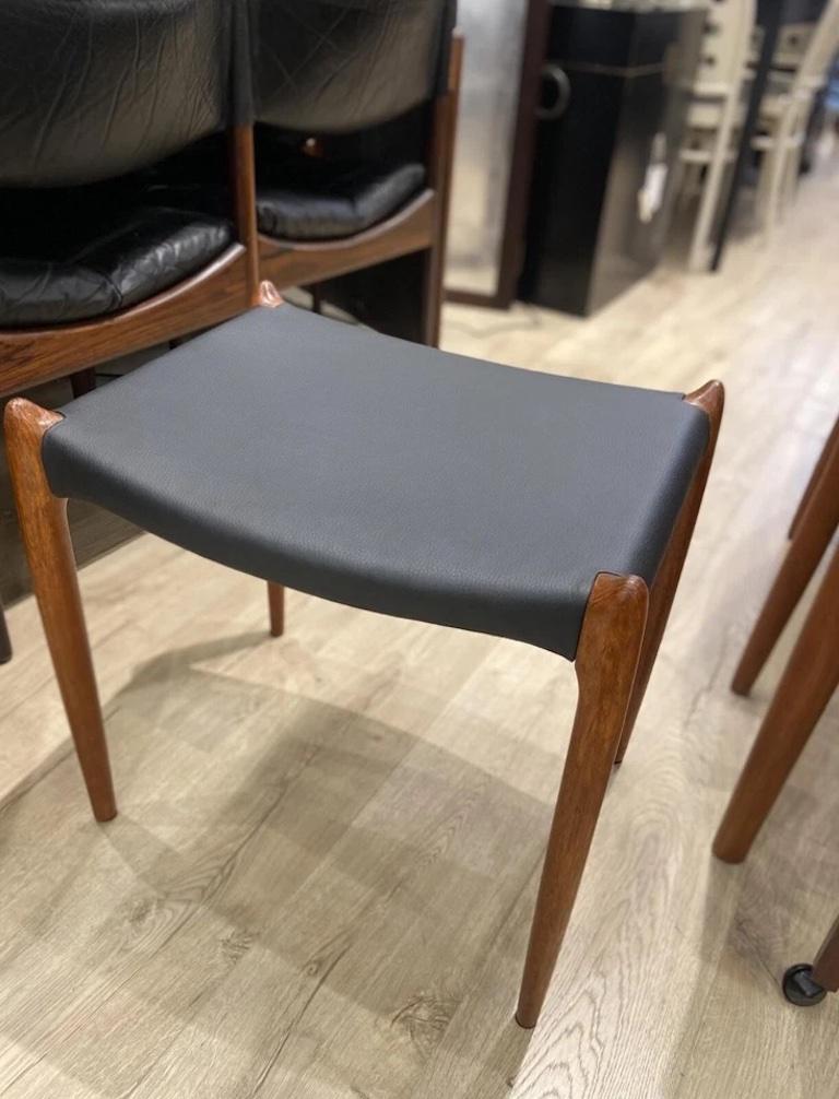 European Niels Otto Moller Model 78 Black Leather & Teak Stool For Sale