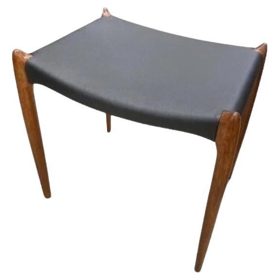 Niels Otto Moller Model 78 Black Leather & Teak Stool For Sale