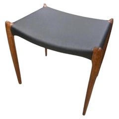 Niels Otto Moller Model 78 Black Leather & Teak Stool