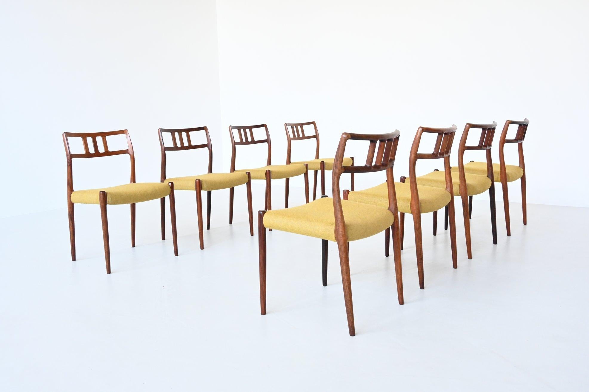 Fabric Niels Otto Moller Model 79 Rosewood Dining Chairs Denmark 1960