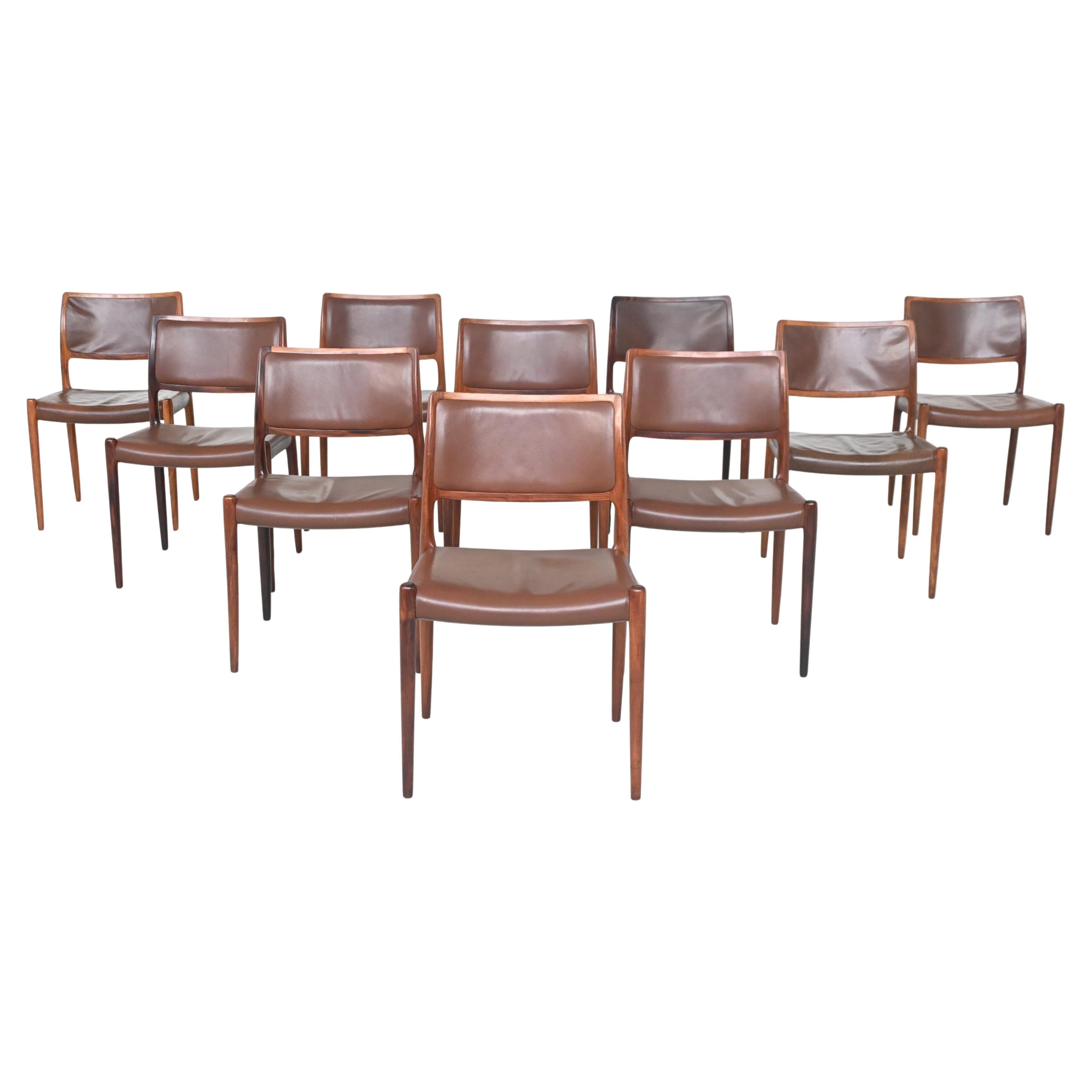 Niels Otto moller model 80 dining chairs in rosewood Denmark 1960