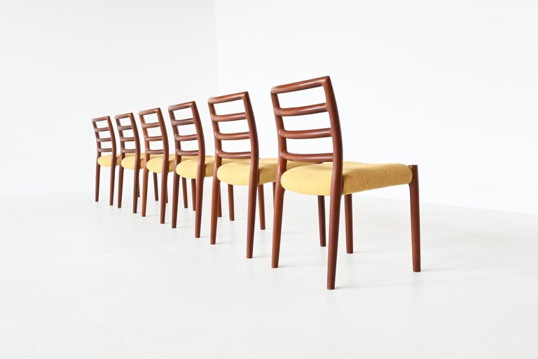 Fabric Niels Otto Moller Model 85 Dining Chairs Teak, Denmark, 1960 For Sale