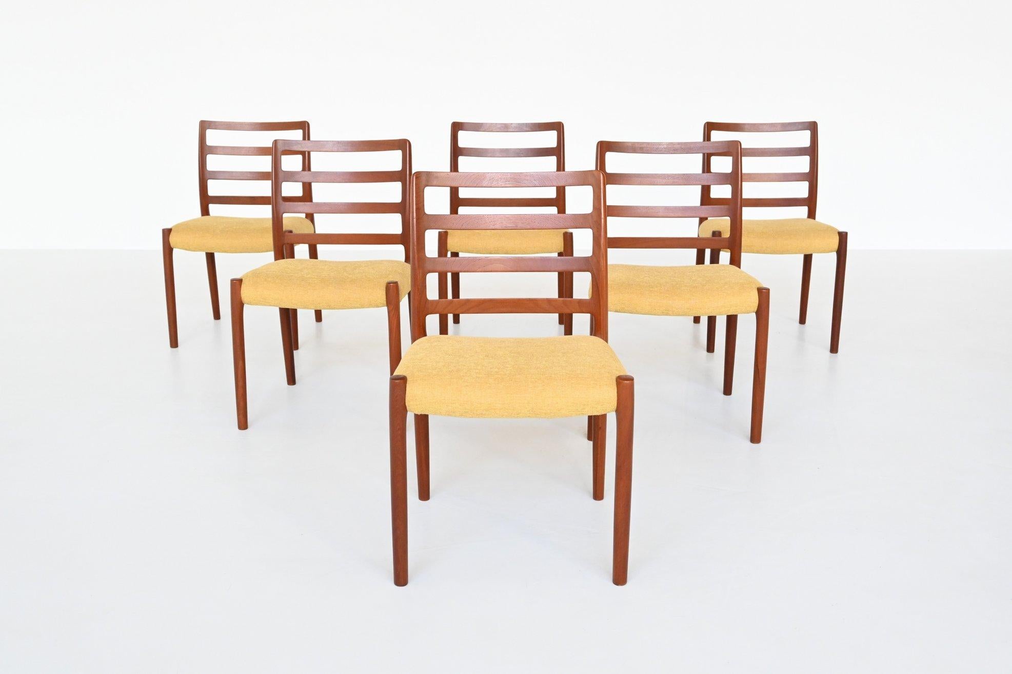 Fabric Niels Otto Moller Model 85 Dining Chairs Teak, Denmark, 1960