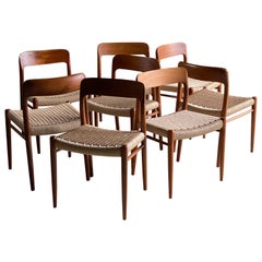 Niels Otto Moller Model No 75 Dining Chairs Set of Eight in Teak, Denmark, 1960s