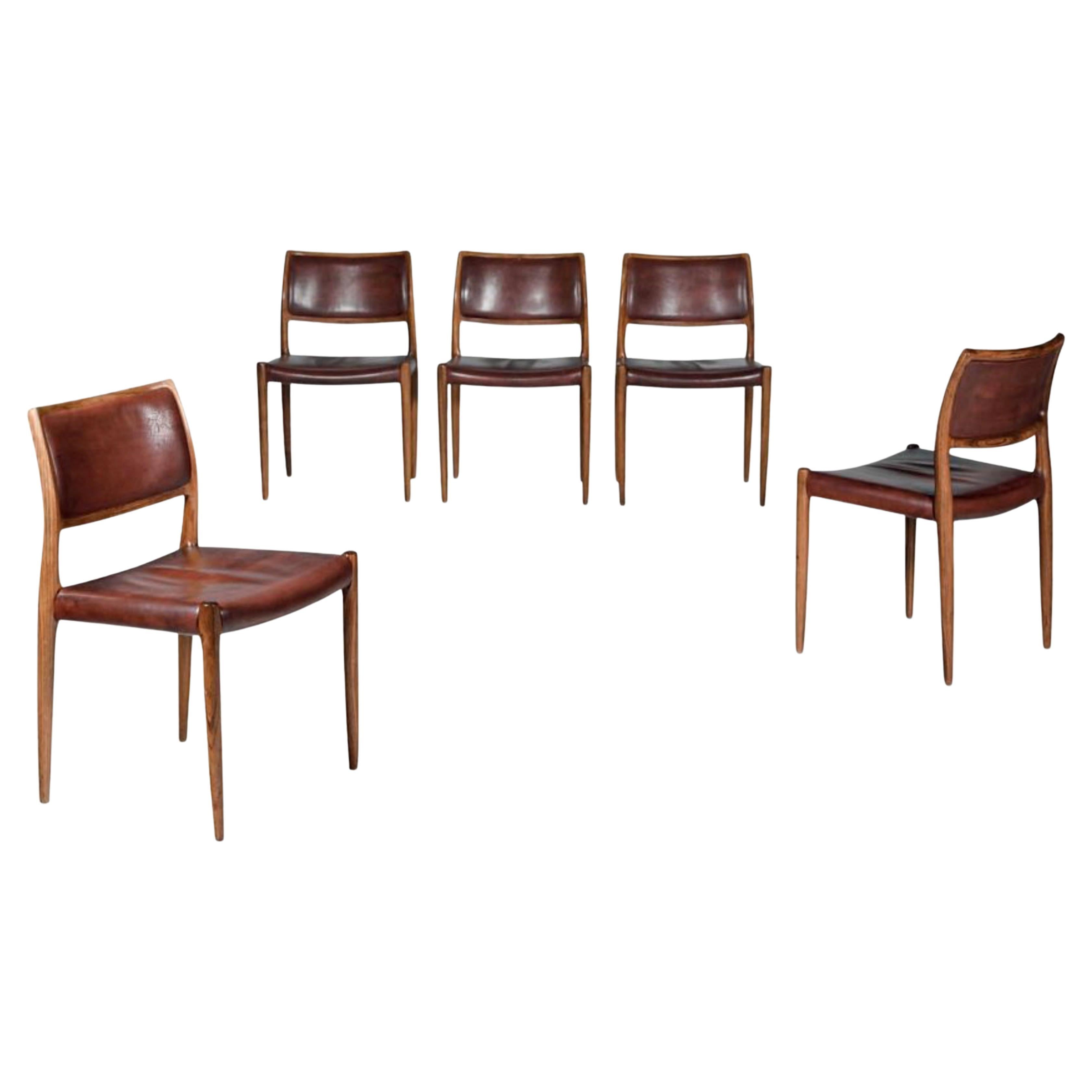 Niels Otto Moller Rosewood Armchair Mod N° 80 Set of 5 available