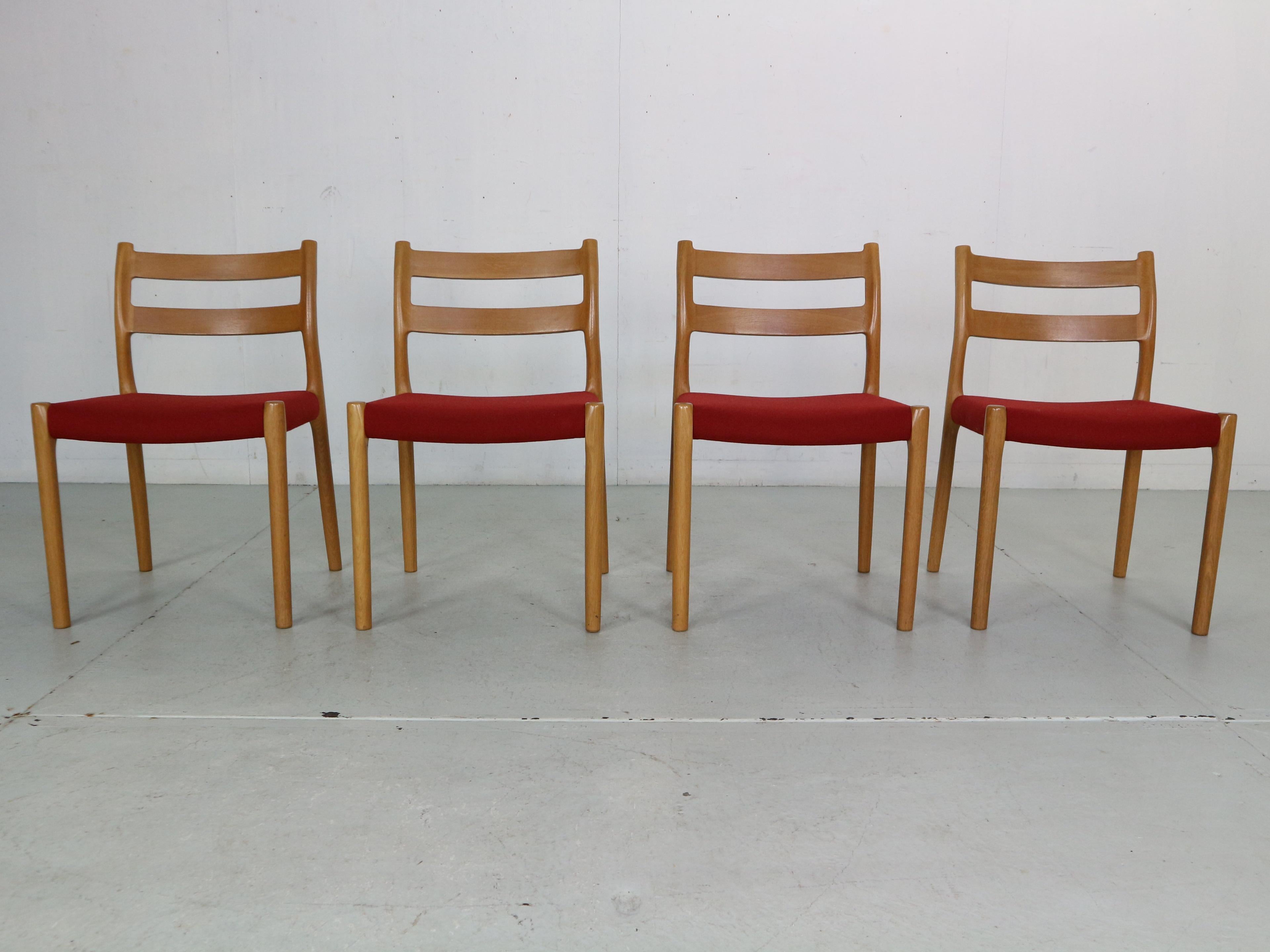 Mid-Century Modern Niels Otto Moller Set of 4 Dining Chairs Model-84 for Højbjerg, Denmark 1970s For Sale
