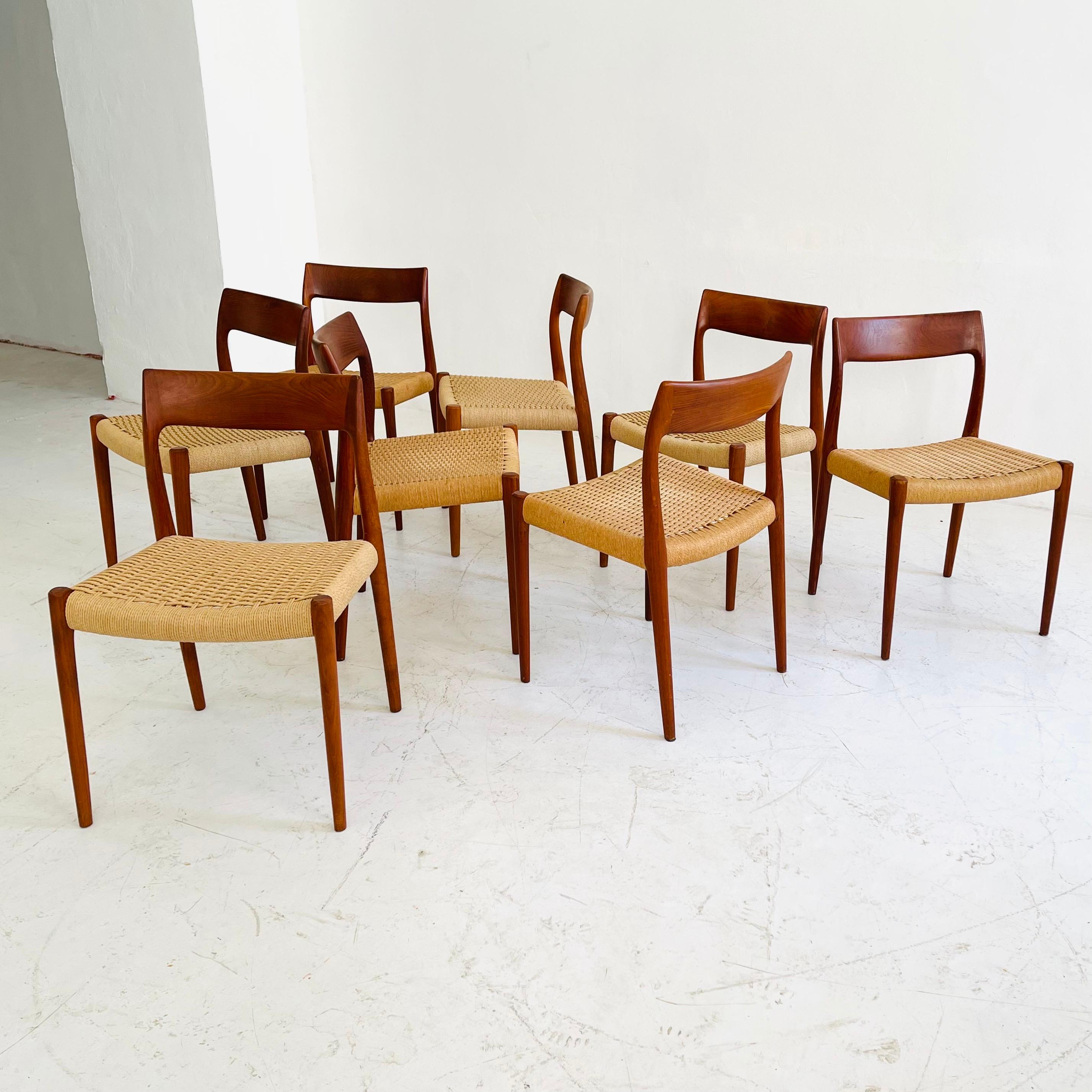Mid-Century Modern Niels Otto Moller Teak Dining Chair Model No. 77 Set of Eight, Denmark, 1960s