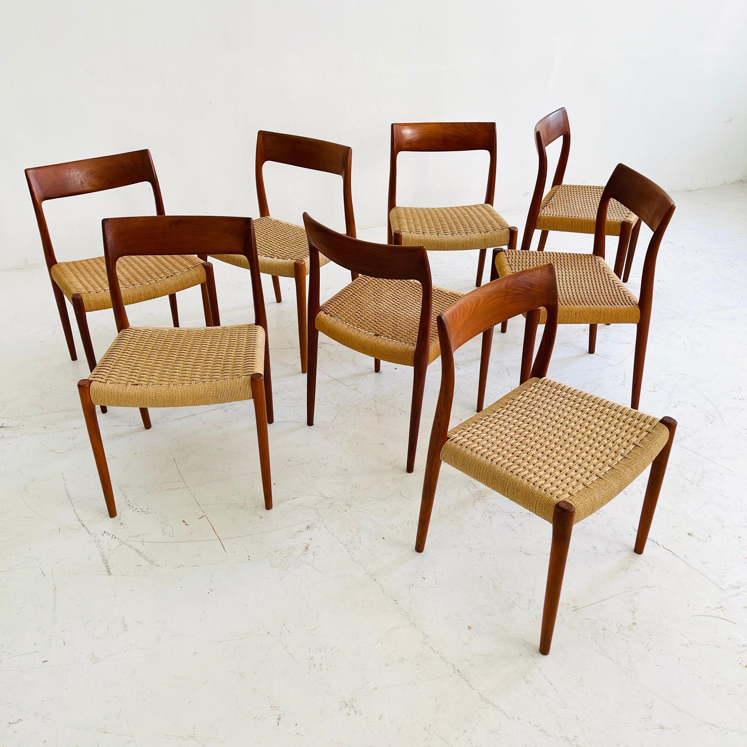 Mid-20th Century Niels Otto Moller Teak Dining Chair Model No. 77 Set of Eight, Denmark, 1960s