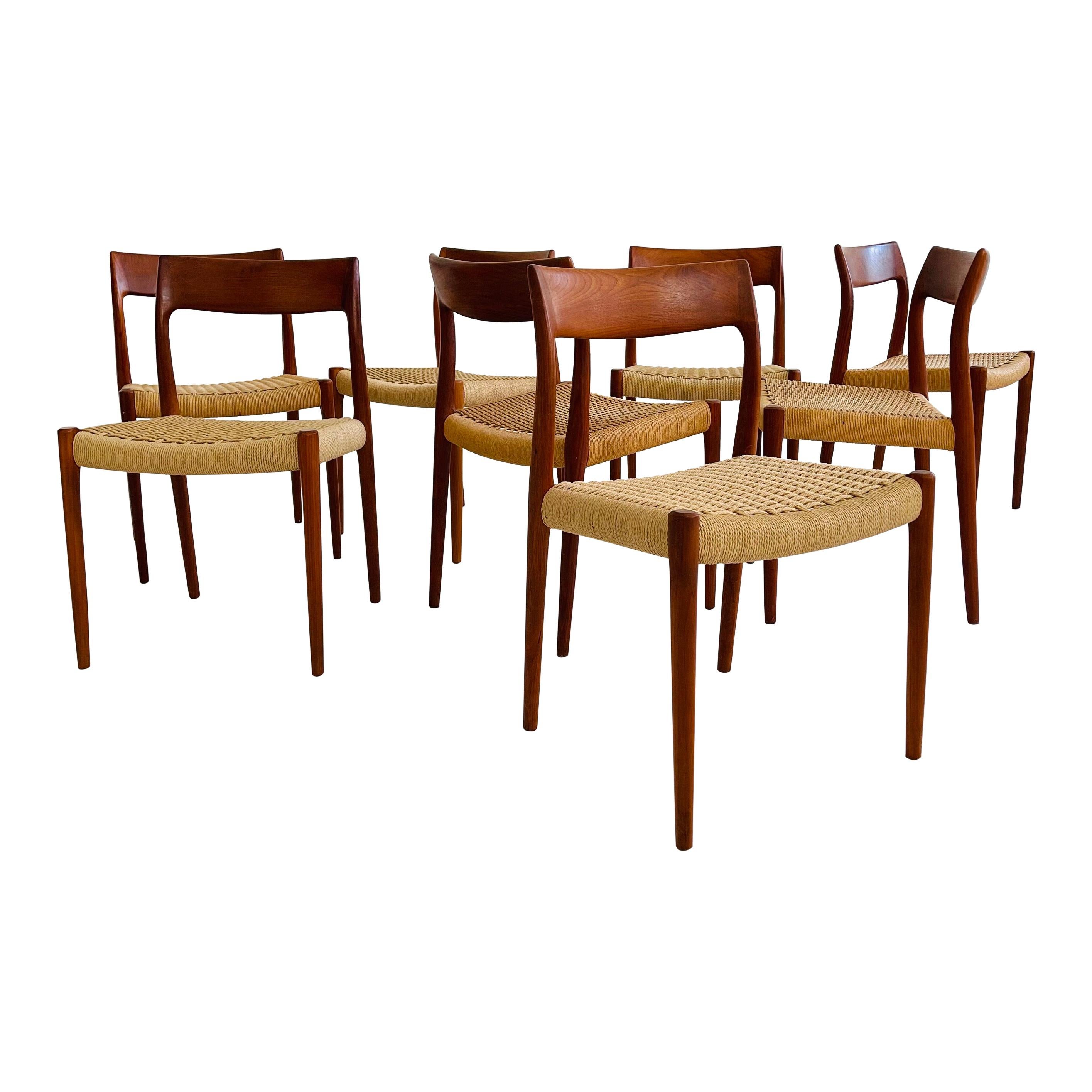 Niels Otto Moller Teak Dining Chair Model No. 77 Set of Eight, Denmark, 1960s