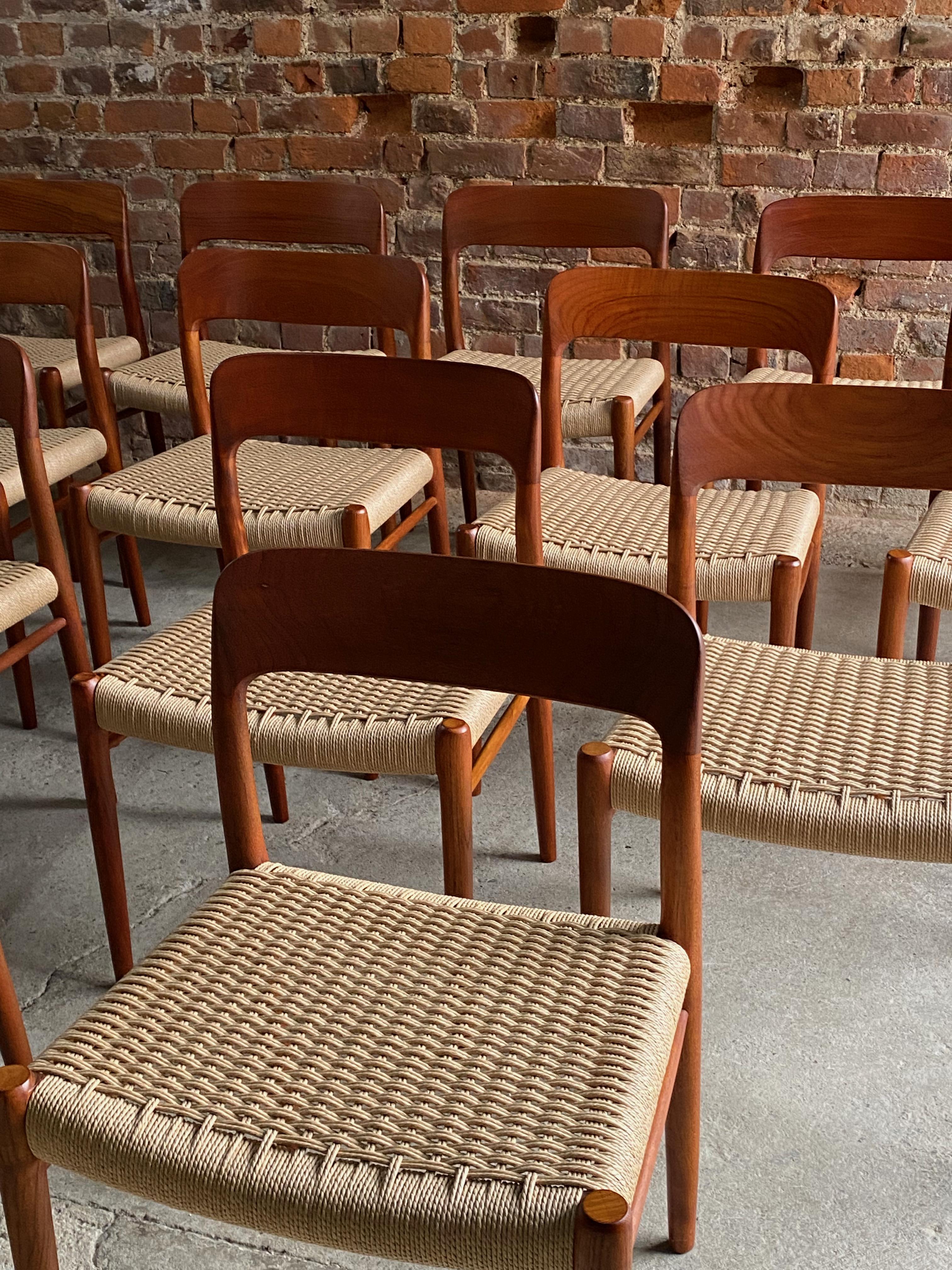 Niels Otto Moller Teak & Paper Cord Dining Chairs Model 56 & 75 Set of 16, 1960 For Sale 3