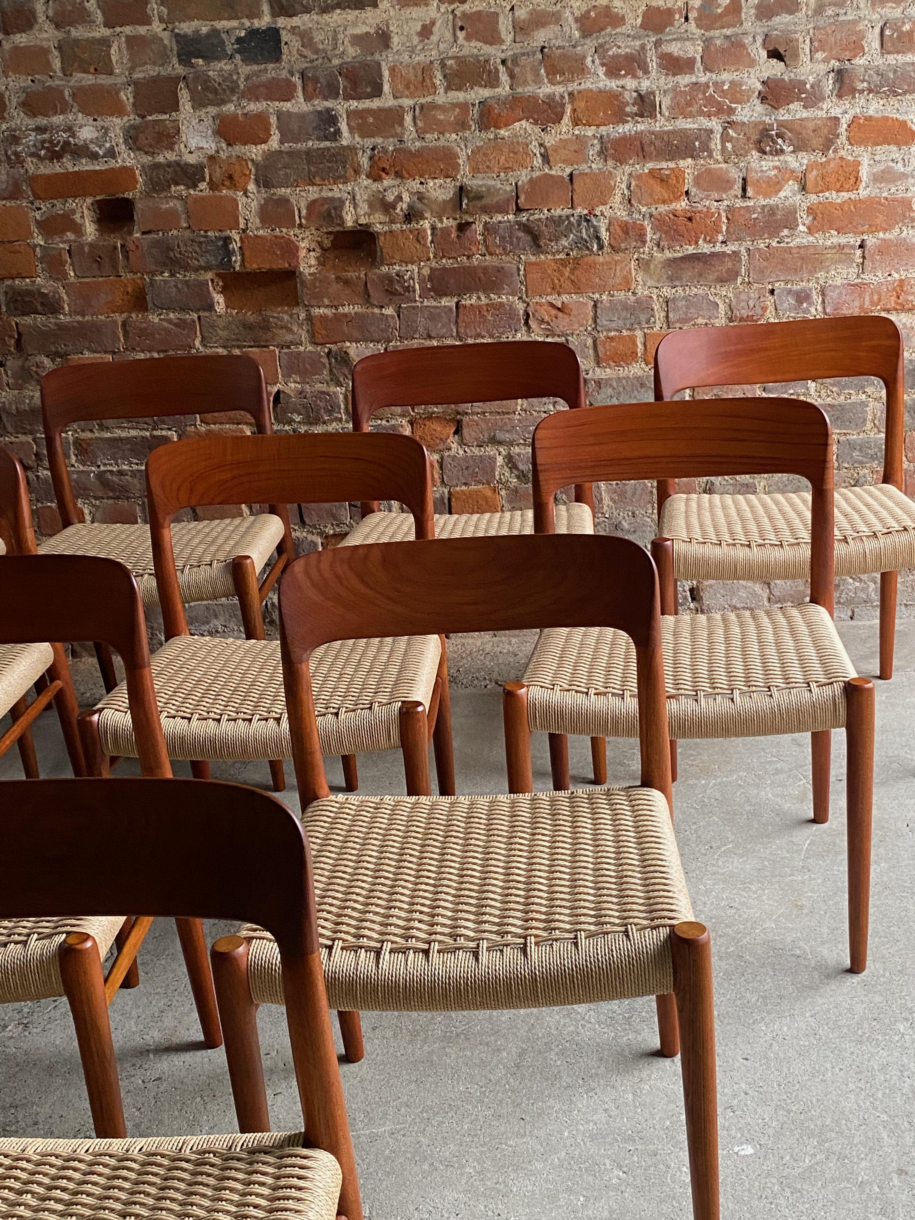 Niels Otto Moller Teak & Paper Cord Dining Chairs Model 56 & 75 Set of 16, 1960 For Sale 4