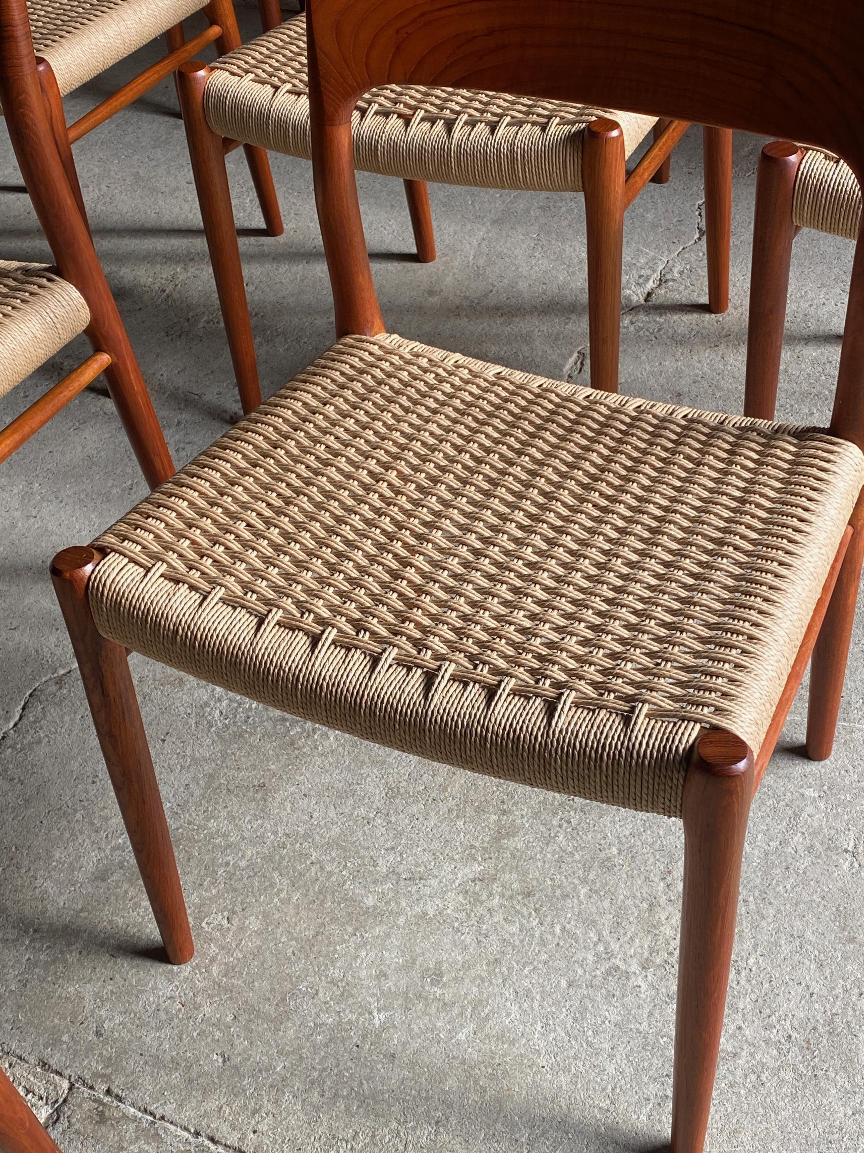 Niels Otto Moller Teak & Paper Cord Dining Chairs Model 56 & 75 Set of 16, 1960 For Sale 6