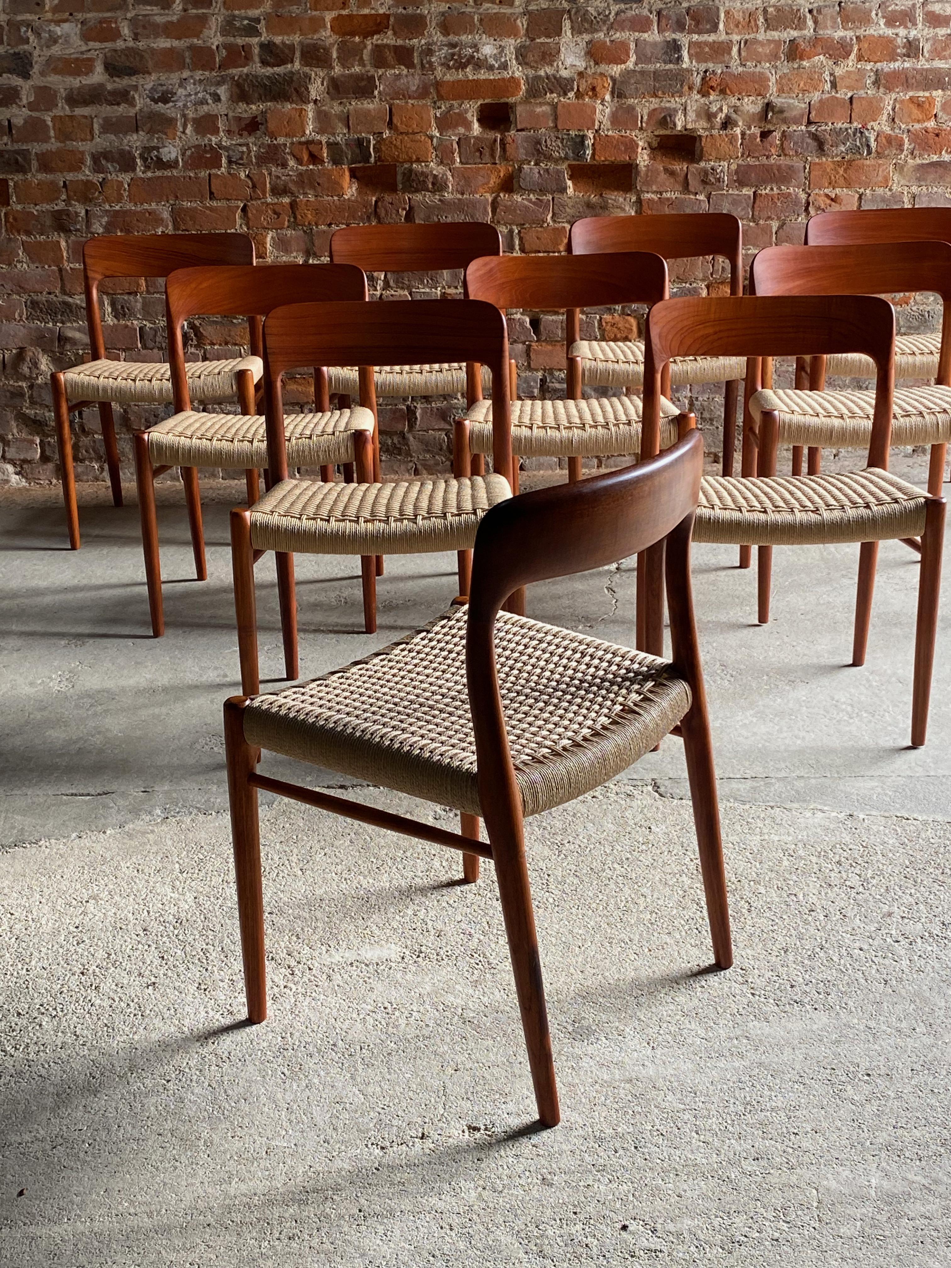 Niels Otto Moller Teak & Paper Cord Dining Chairs Model 56 & 75 Set of 16, 1960 For Sale 11