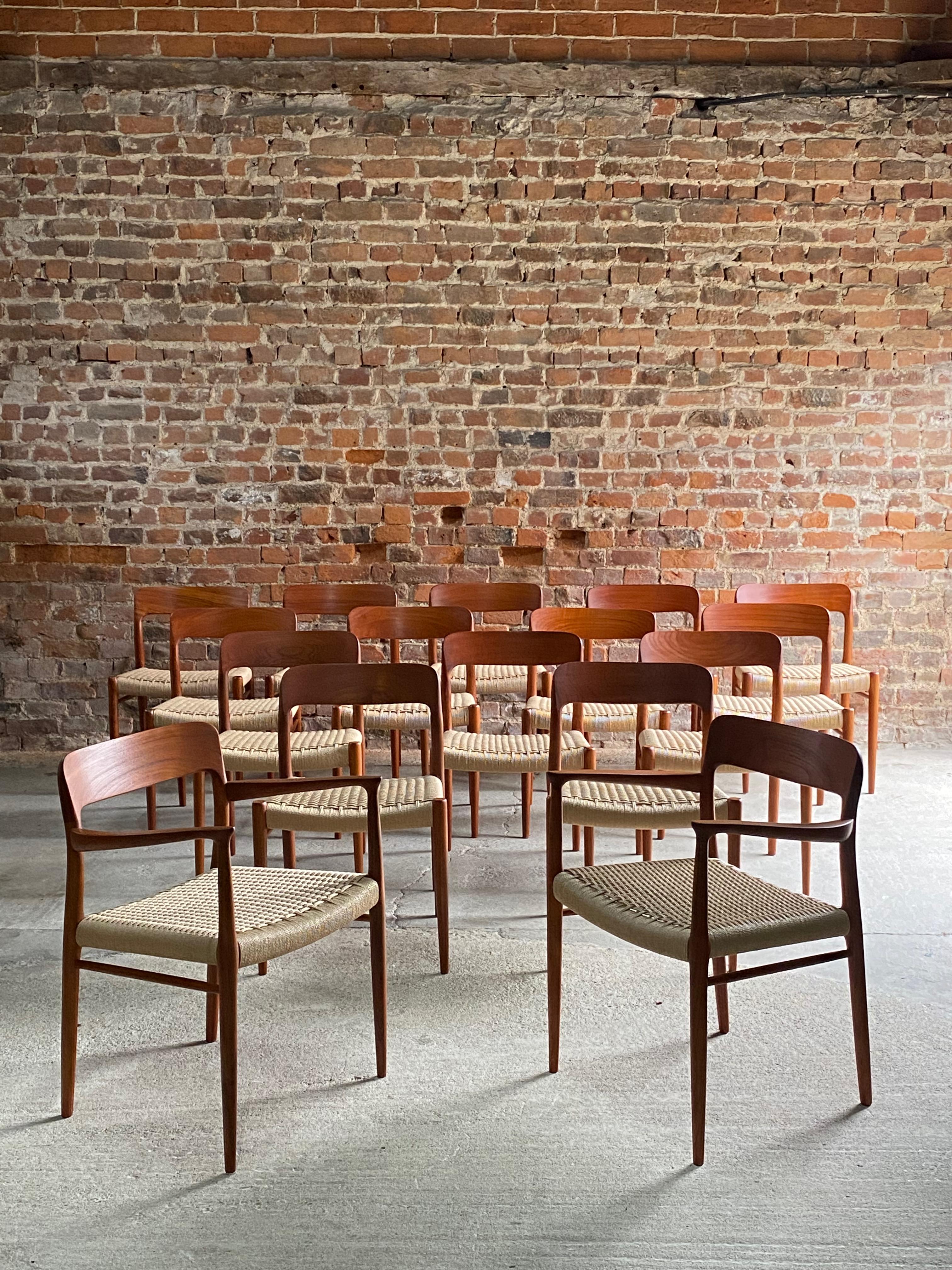 Niels Moller Model 56 & Model 75 Dining Chairs Teak & Papercord Set of 16 1960.

Magnificent set of sixteen Niels Otto Møller Model 56 and Model 75 Teak & Papercord dining chairs manufactured by J.L. Møllers Møbelfabrik Denmark, circa 1960, there