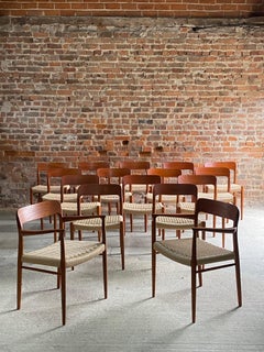 Niels Otto Moller Teak & Paper Cord Dining Chairs Model 56 & 75 Set of 16, 1960