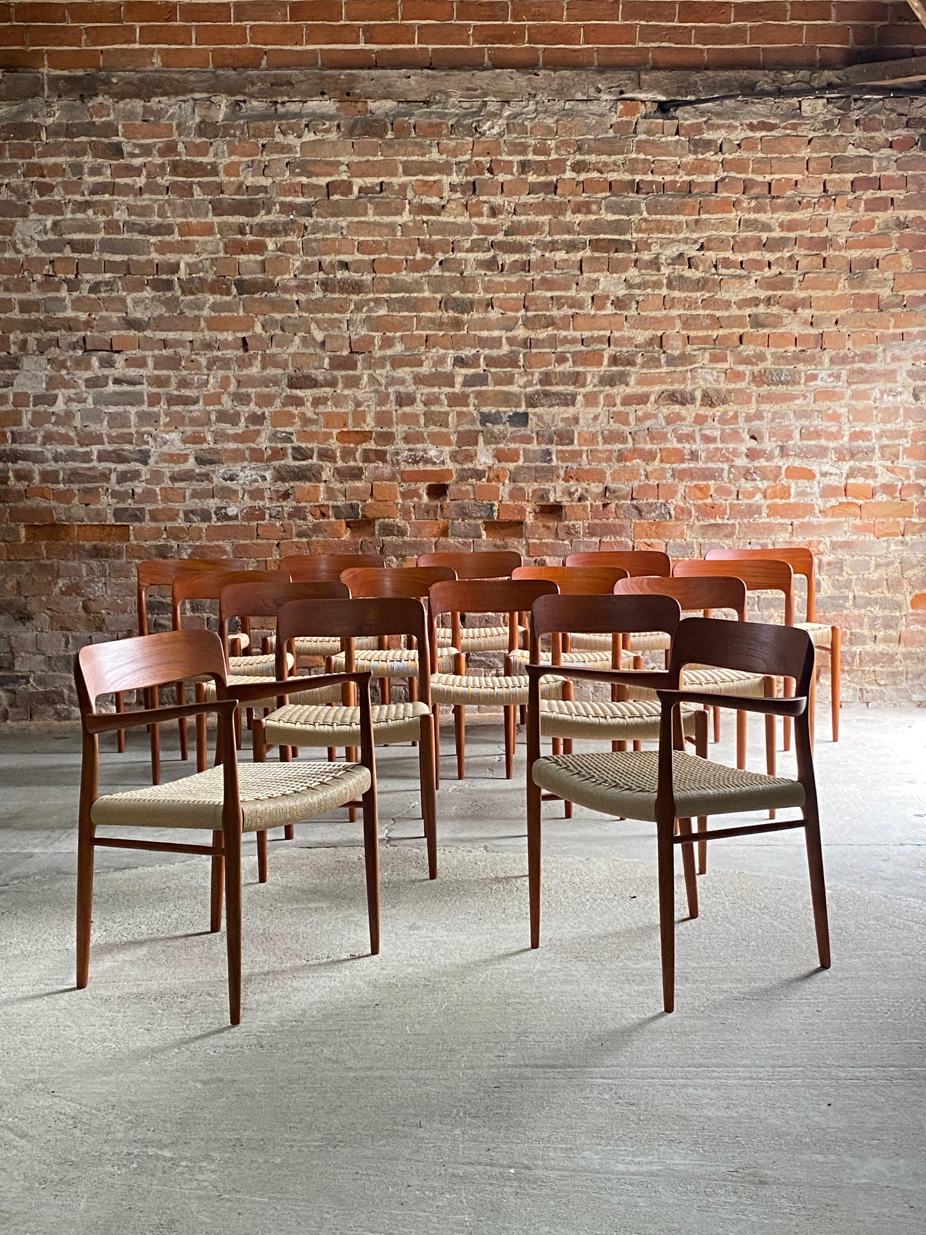 Danish Niels Otto Moller Teak & Paper Cord Dining Chairs Model 56 & 75 Set of 16, 1960 For Sale