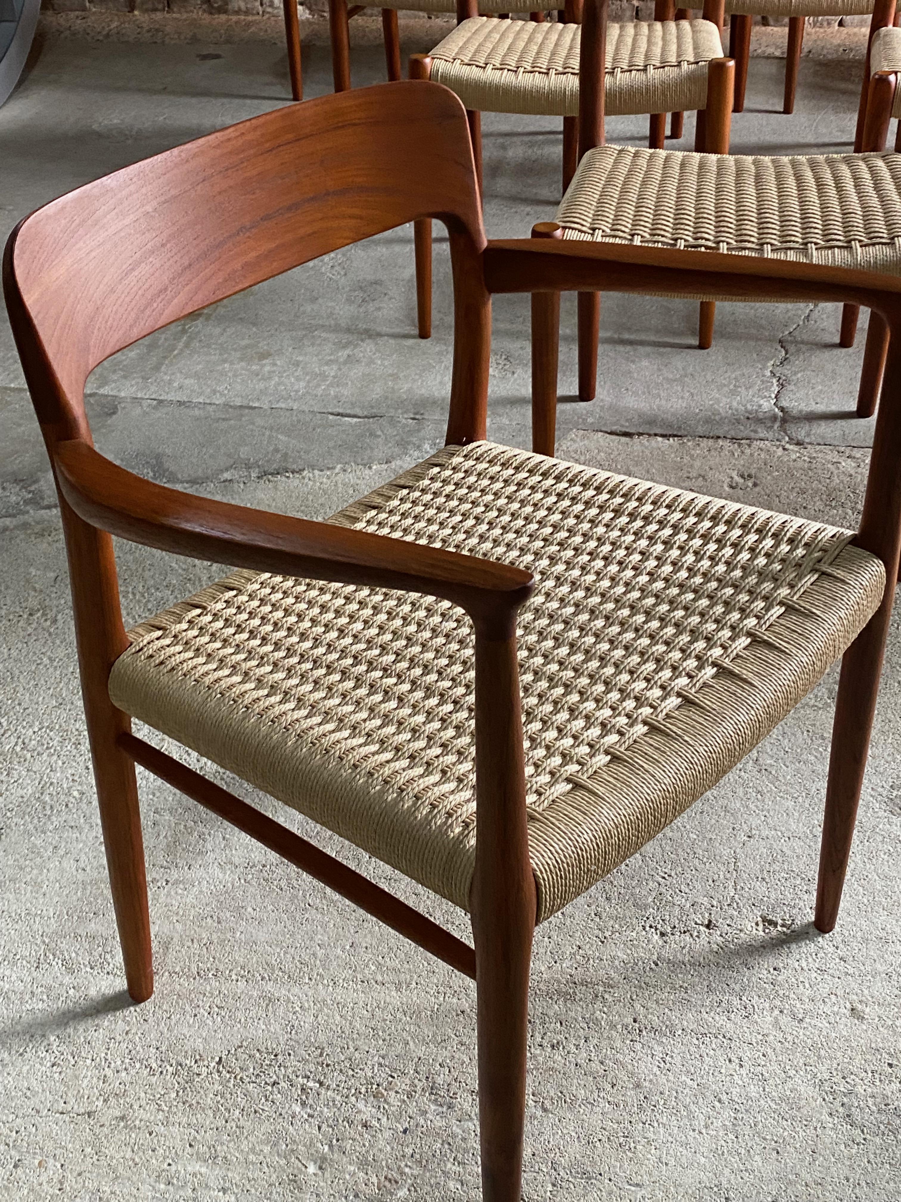 Papercord Niels Otto Moller Teak & Paper Cord Dining Chairs Model 56 & 75 Set of 16, 1960 For Sale
