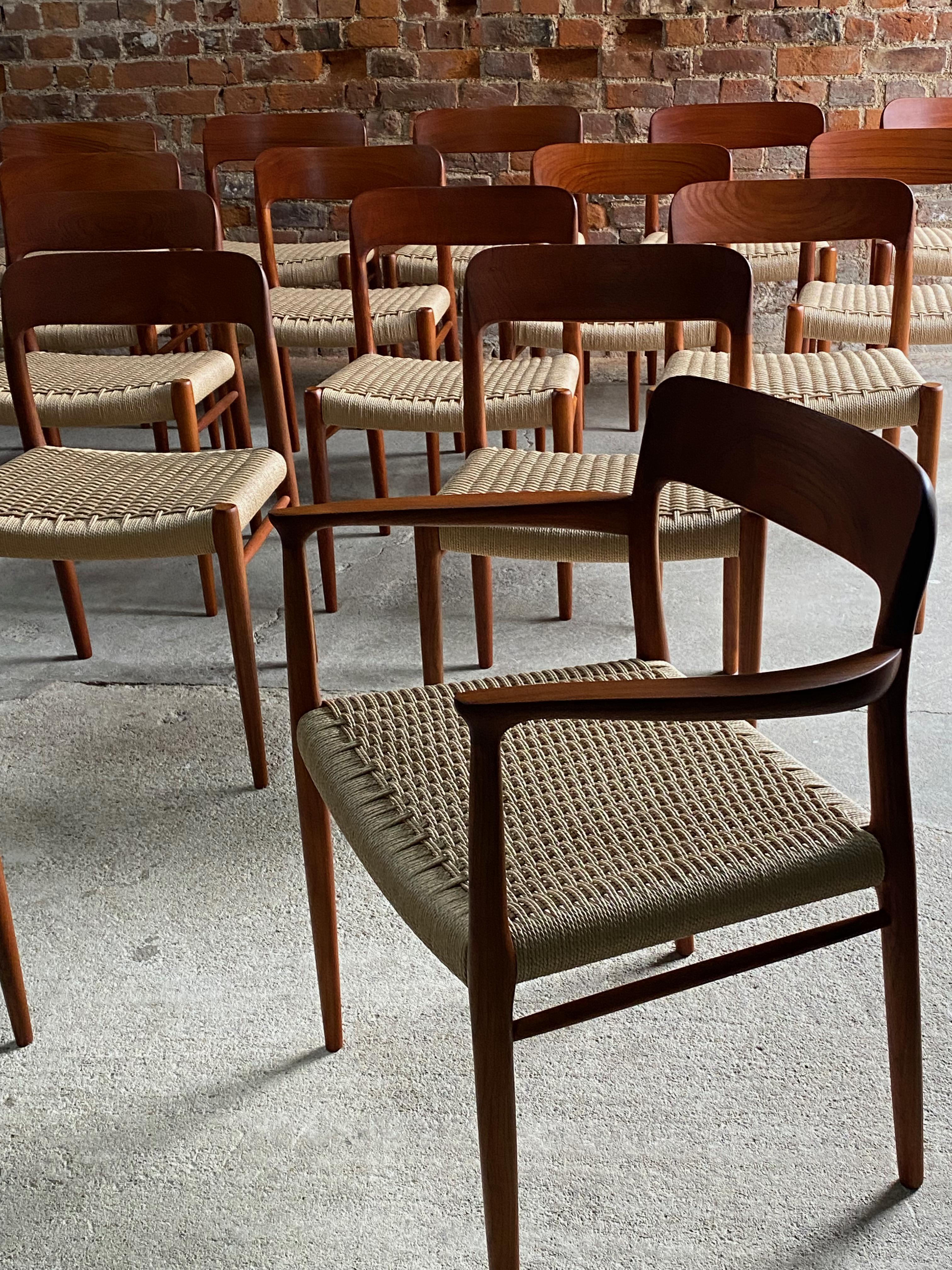 Niels Otto Moller Teak & Paper Cord Dining Chairs Model 56 & 75 Set of 16, 1960 For Sale 2