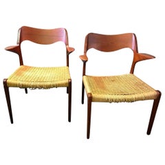 Niels Otto Moller Two Mid-Century Modern Danish Model 55 Armchairs