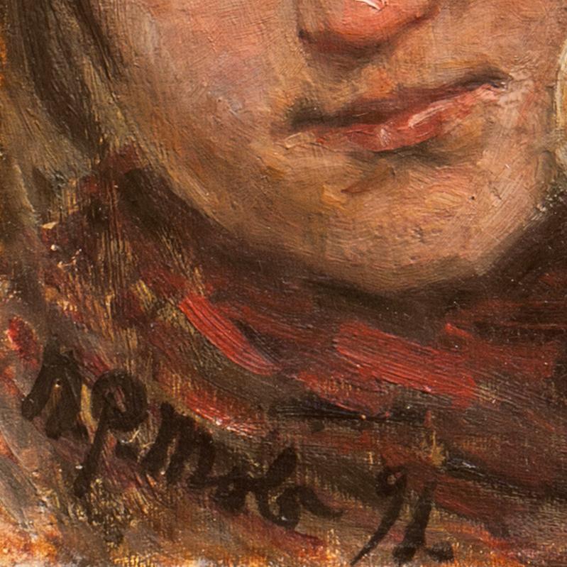 « Old Friends:: Gentle 19th century »:: huile d'une jeune fille de ferme avec deuxânes - Painting de Niels Pederson Mols
