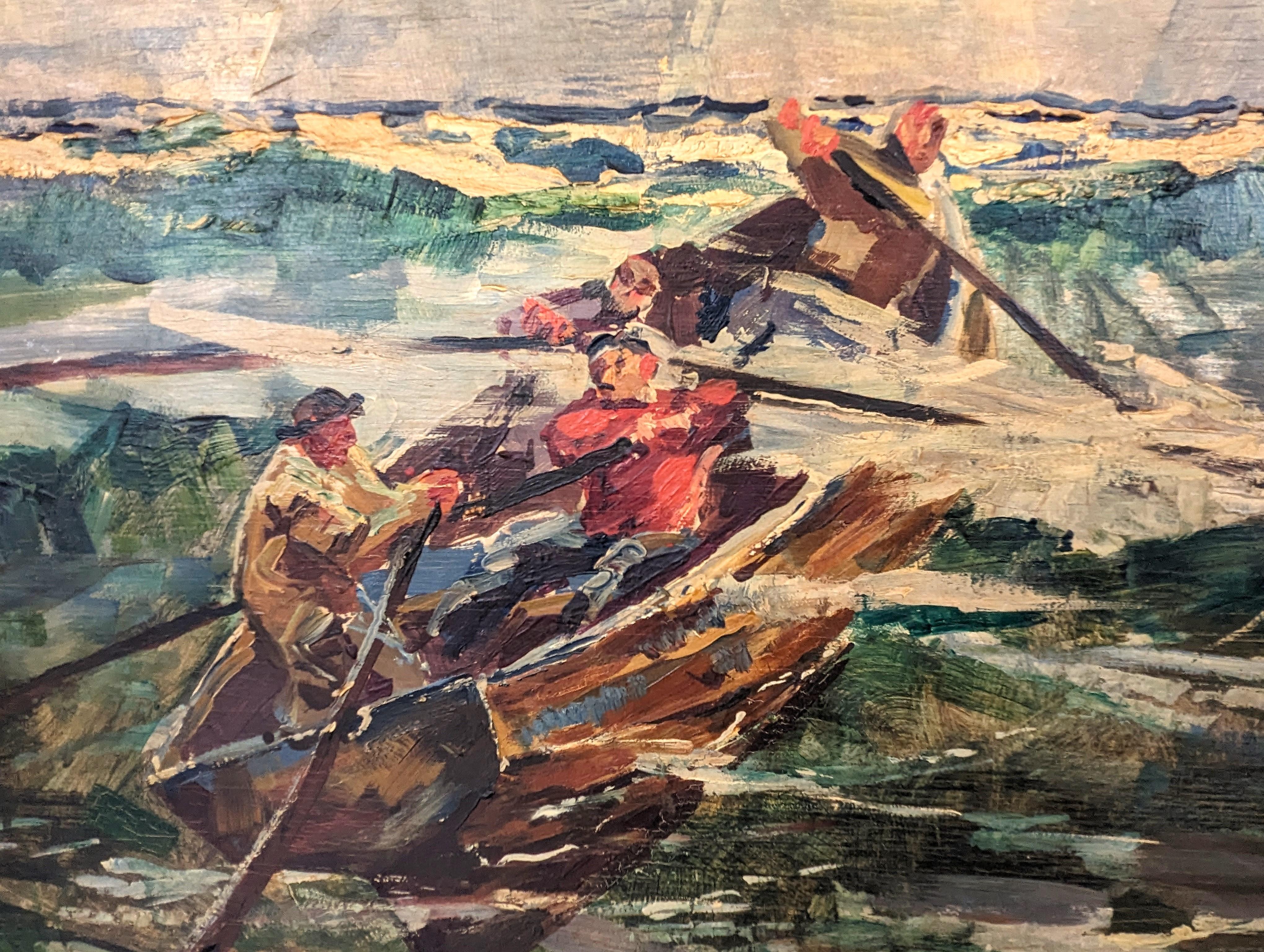 Peinture nautique précoce d'un navire de chasse et d'une équipe en mer en vente 6