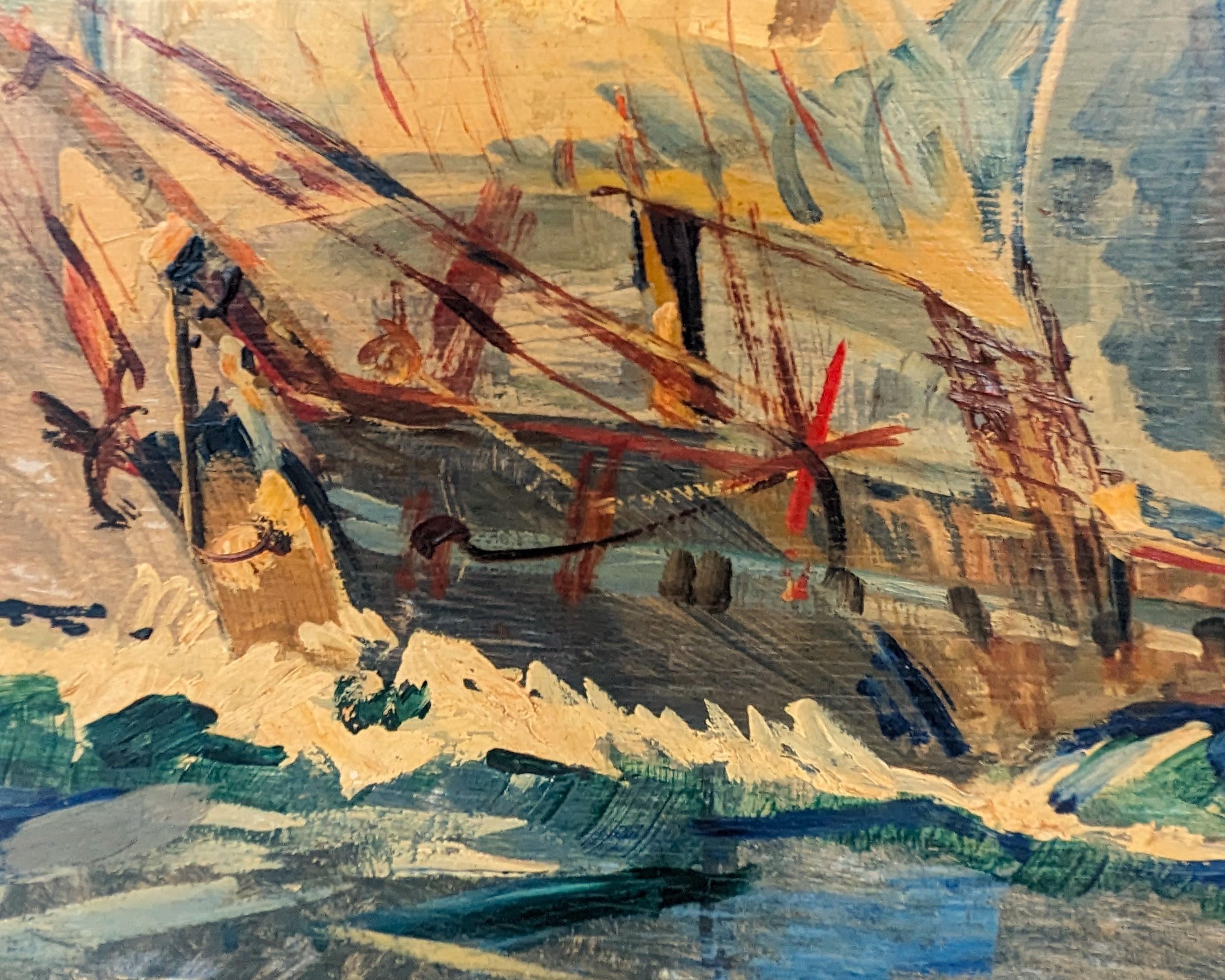 Peinture nautique précoce d'un navire de chasse et d'une équipe en mer en vente 3
