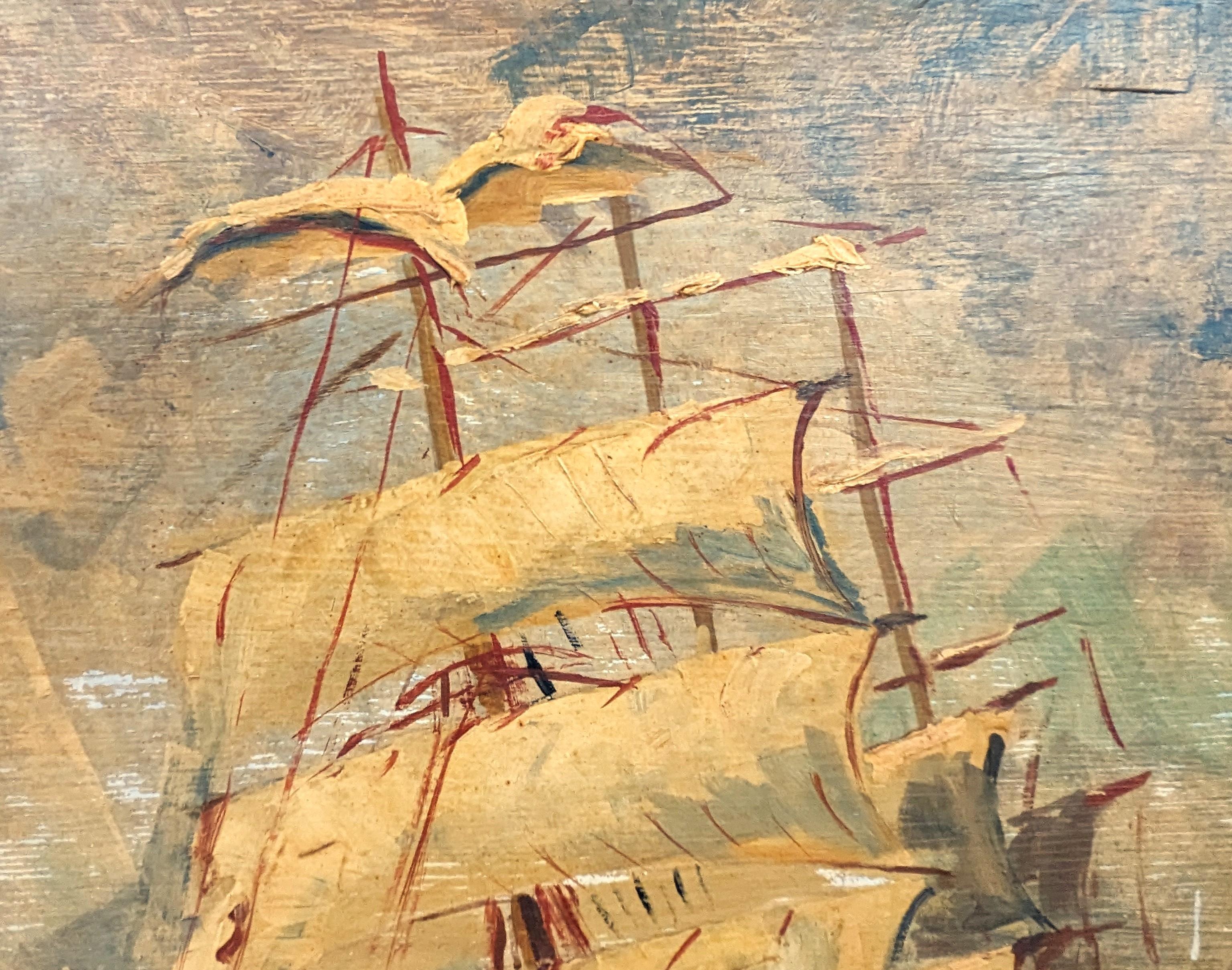 Early Naturalistic Nautical Painting of a Whaling Ship and Crew at Sea For Sale 3