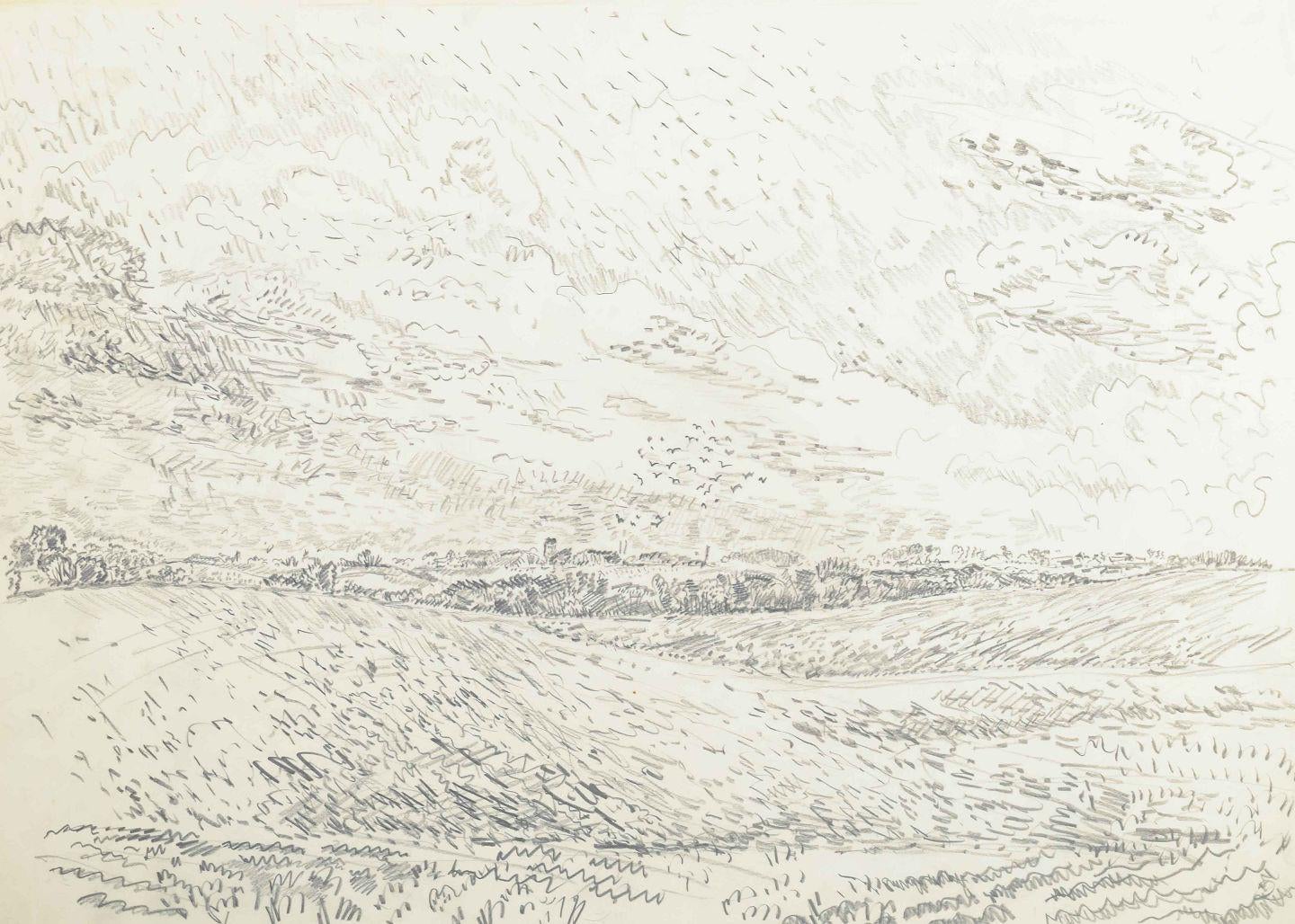 Niels Prip Hansen. Drawing on paper. Landscape, Vosnæs. 1973 For Sale