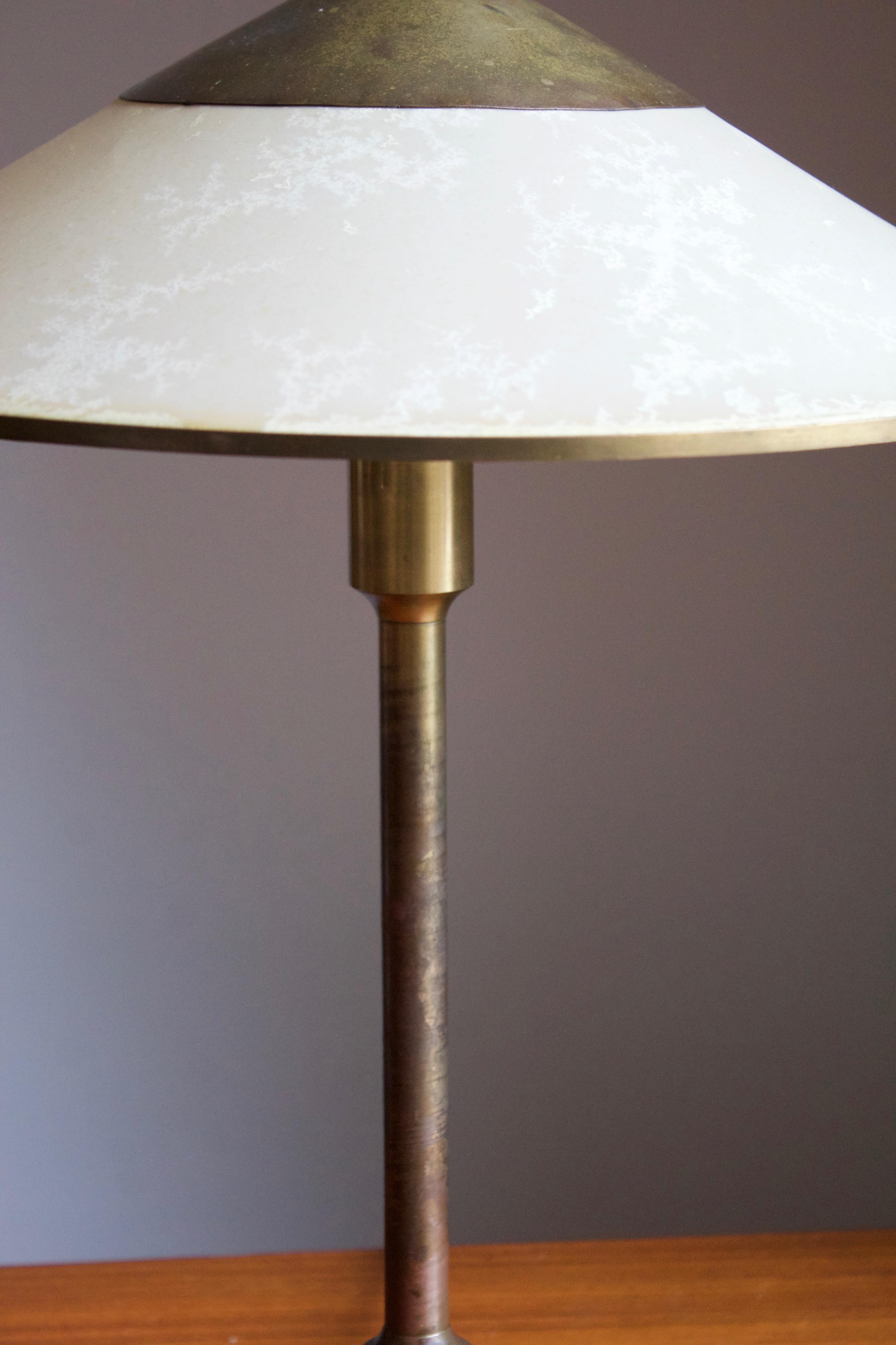 Scandinavian Modern Niels Rasmussen Thykier, Early Table Lamp, Brass, Waxed Paper, Denmark, 1930s