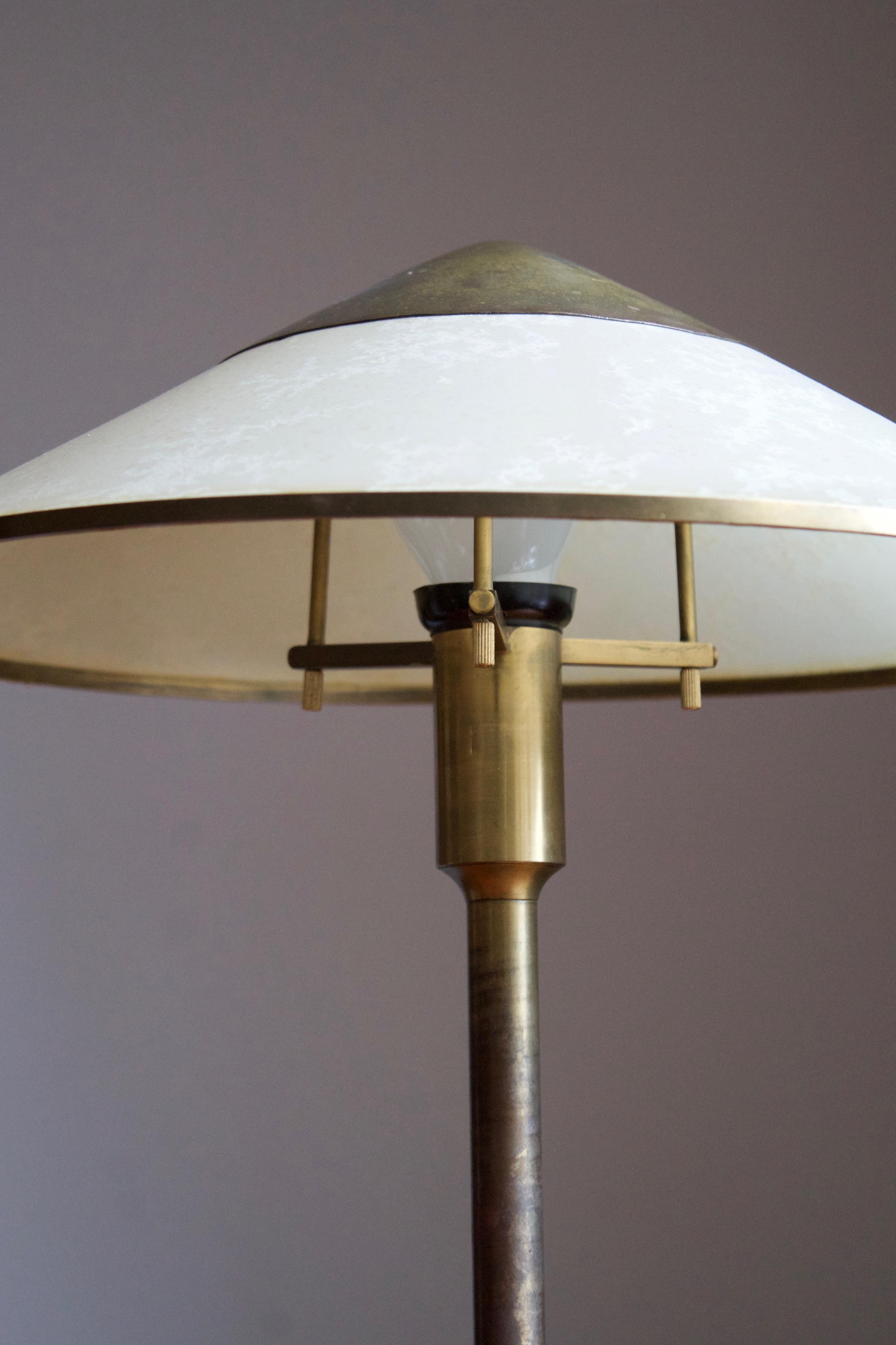 Niels Rasmussen Thykier, Early Table Lamp, Brass, Waxed Paper, Denmark, 1930s In Good Condition In High Point, NC
