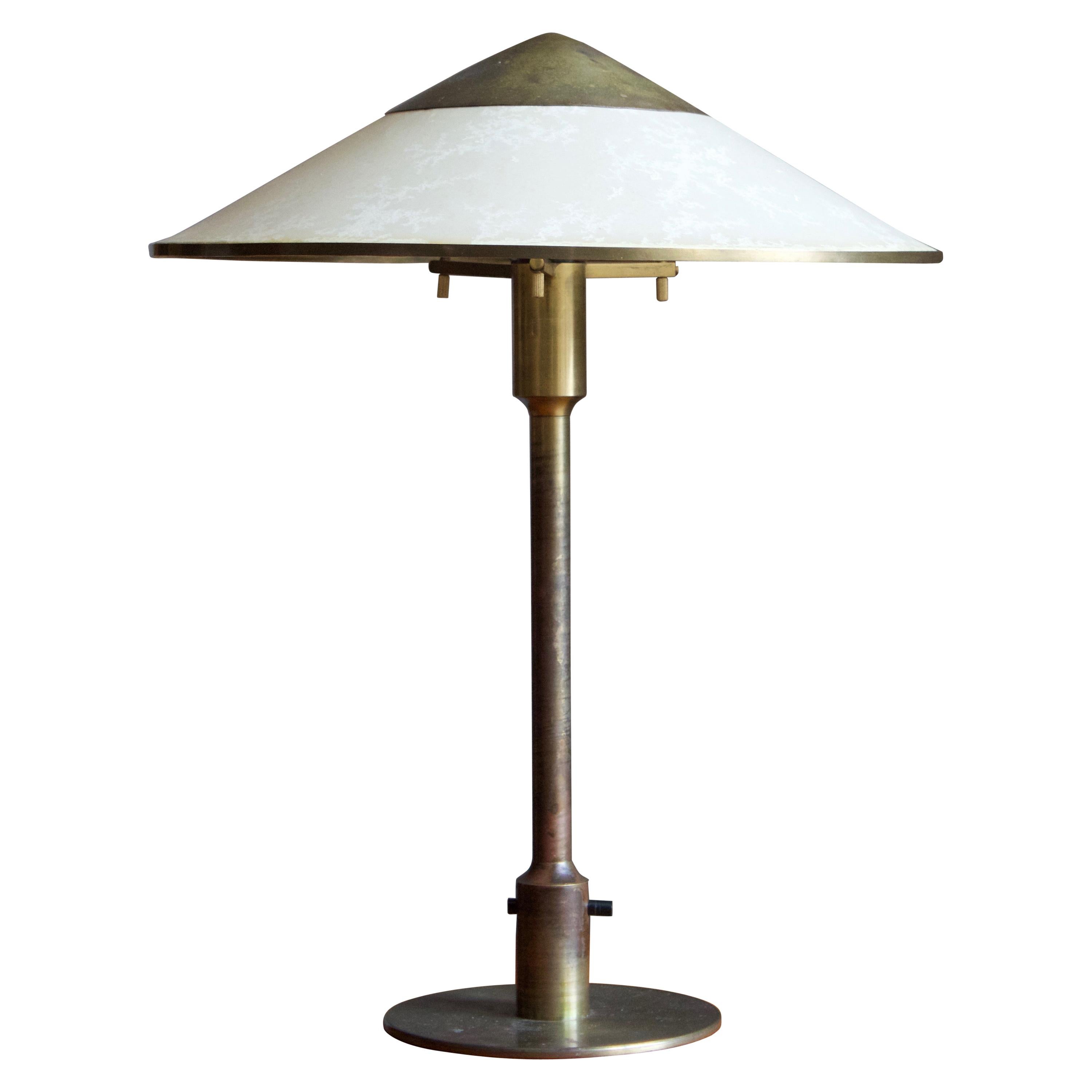 Niels Rasmussen Thykier, Early Table Lamp, Brass, Waxed Paper, Denmark, 1930s