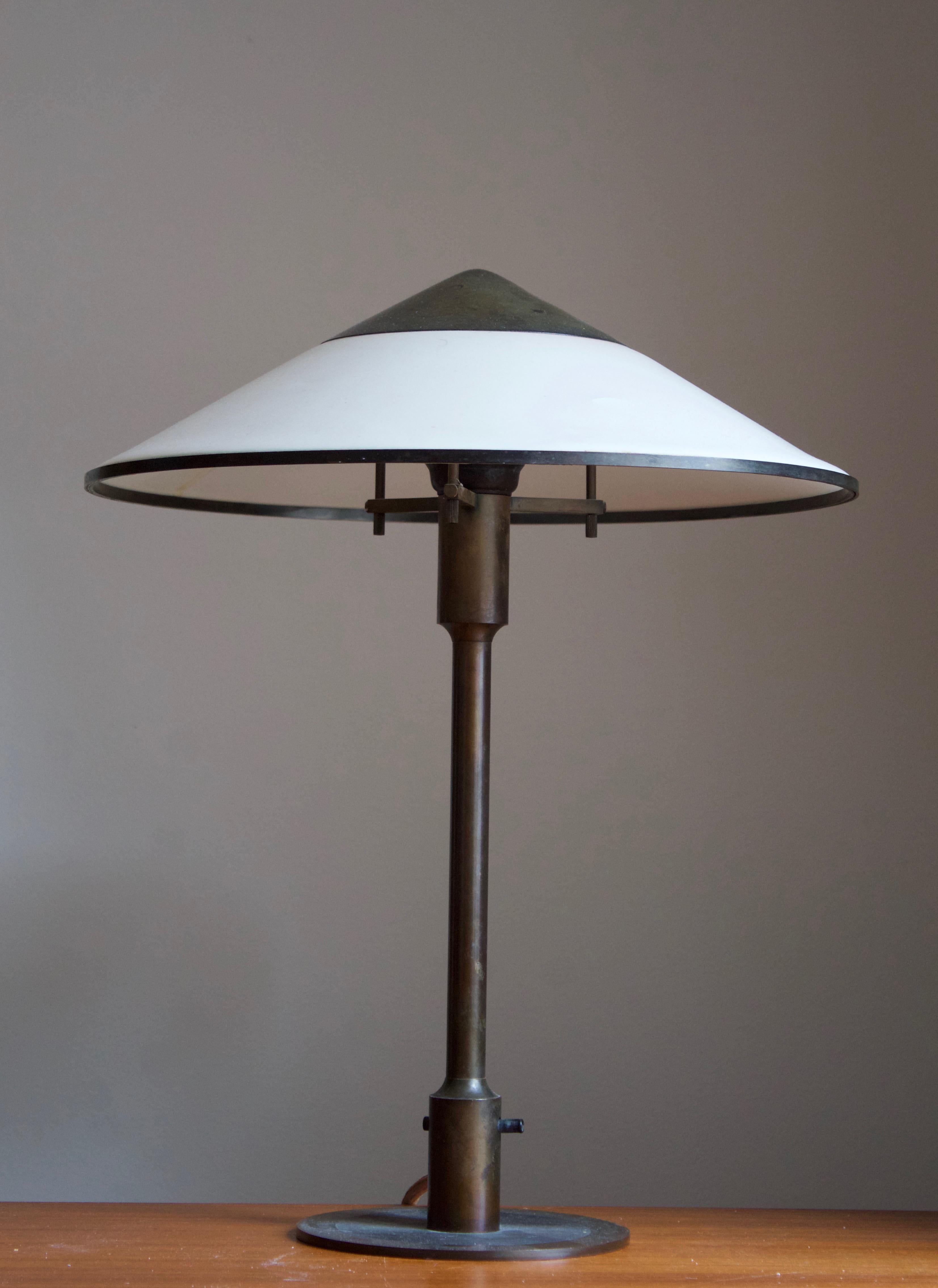 Scandinavian Modern Niels Rasmussen Thykier, Early Table Lamp, Brass, Waxed Paper, Denmark, 1960s