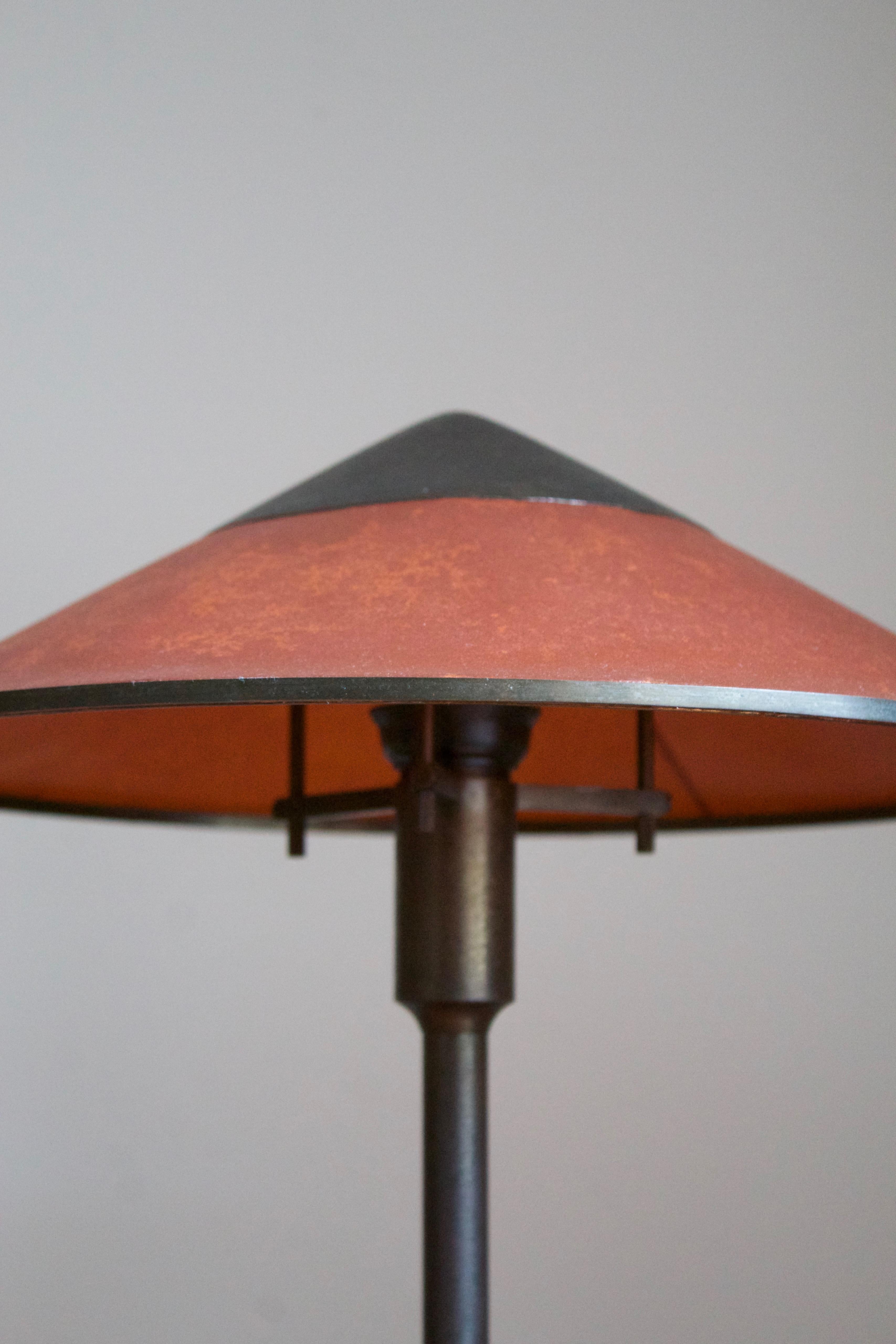 Niels Rasmussen Thykier, Early Table Lamp, Brass, Waxed paper, Denmark, 1930s In Good Condition In High Point, NC