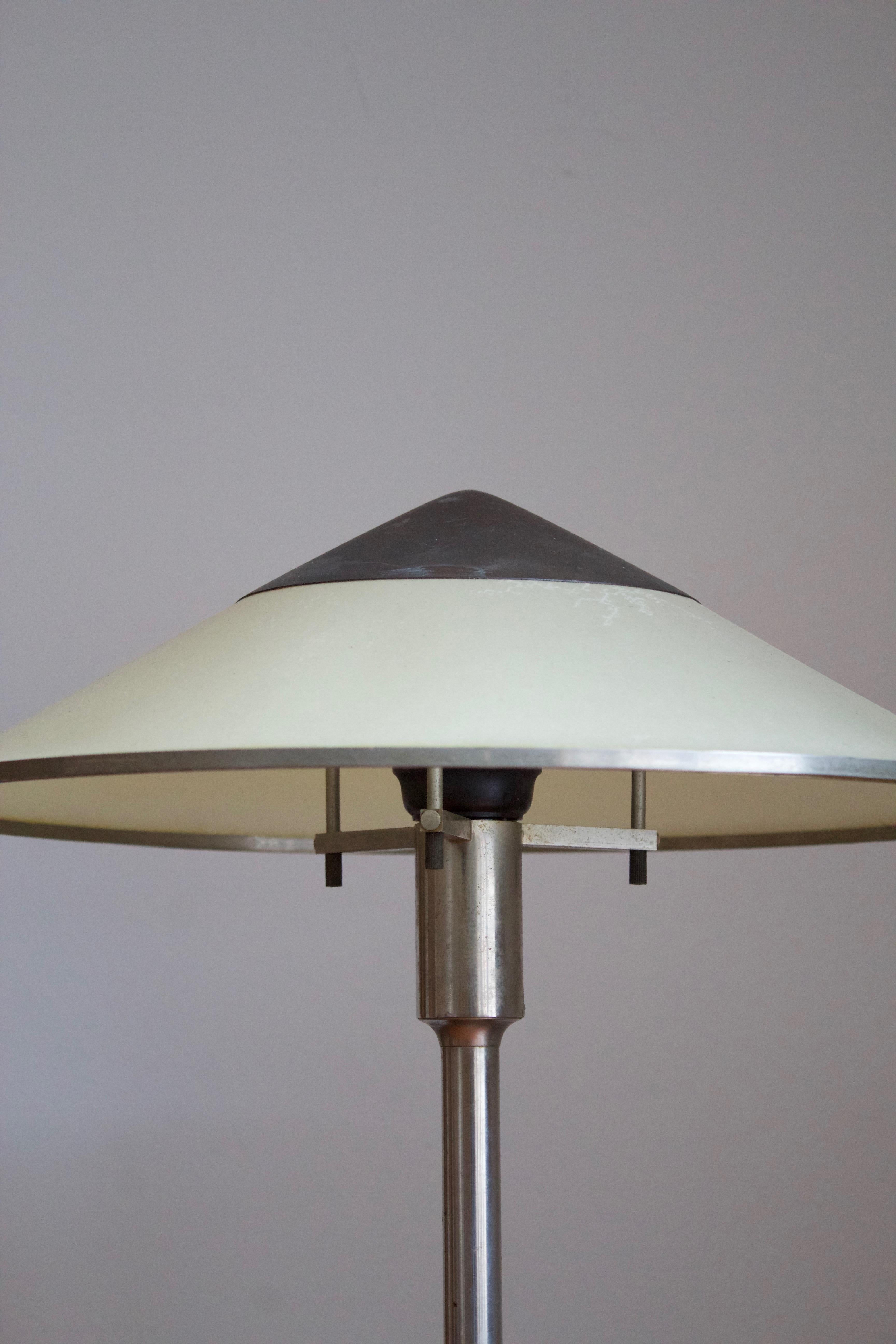 Brass Niels Rasmussen Thykier, Early Table Lamp, Nickel, Waxed paper, Denmark, 1930s